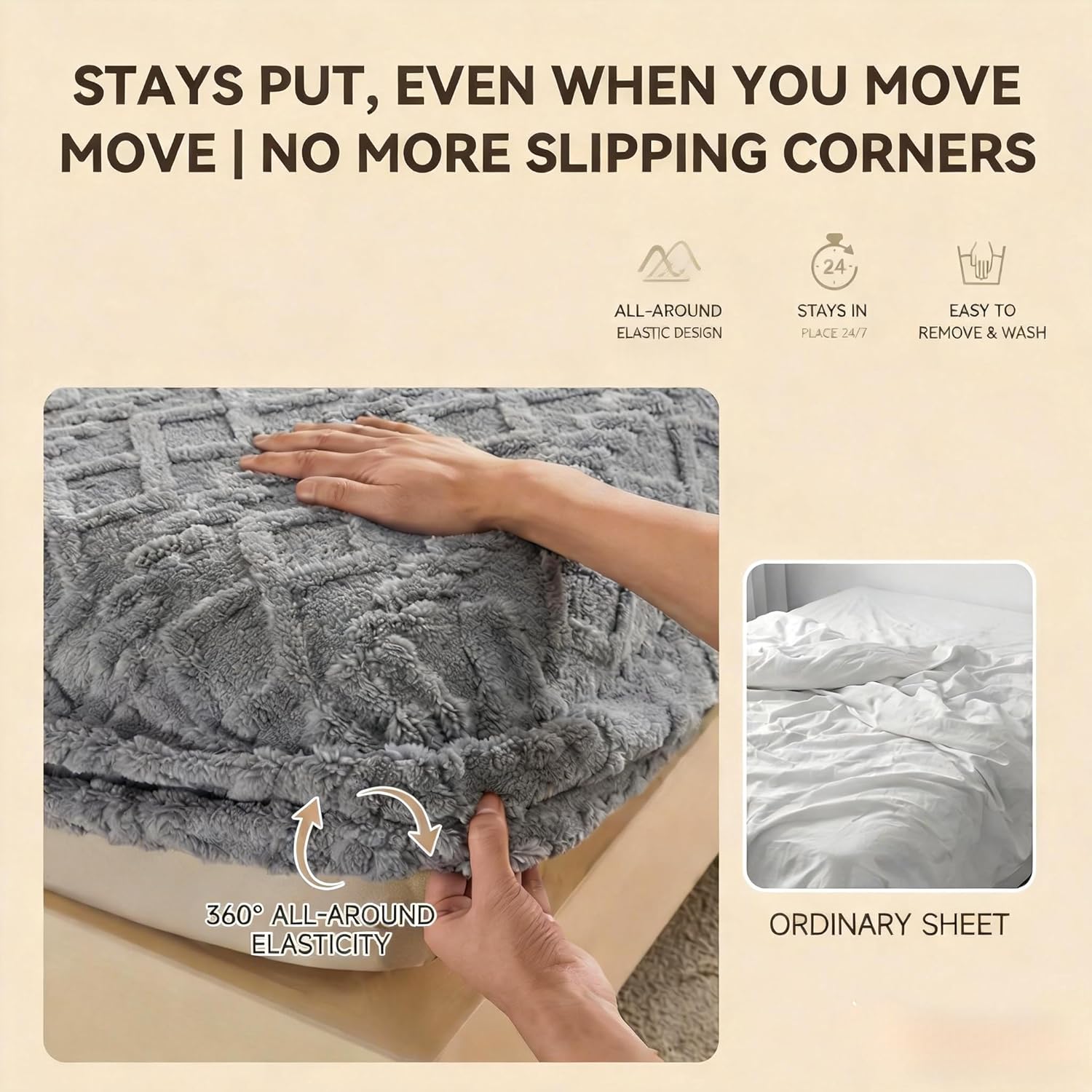 1pc Jacquard Plush Fitted Sheet, Thickened Non-Slip Fleece Bed Cover, Cozy Soft Filling, Ideal for Fall & Winter, Suitable for Bedrooms & Hotel Rooms,Pillowcases Not Included(Gray,35.4" x 78.7")