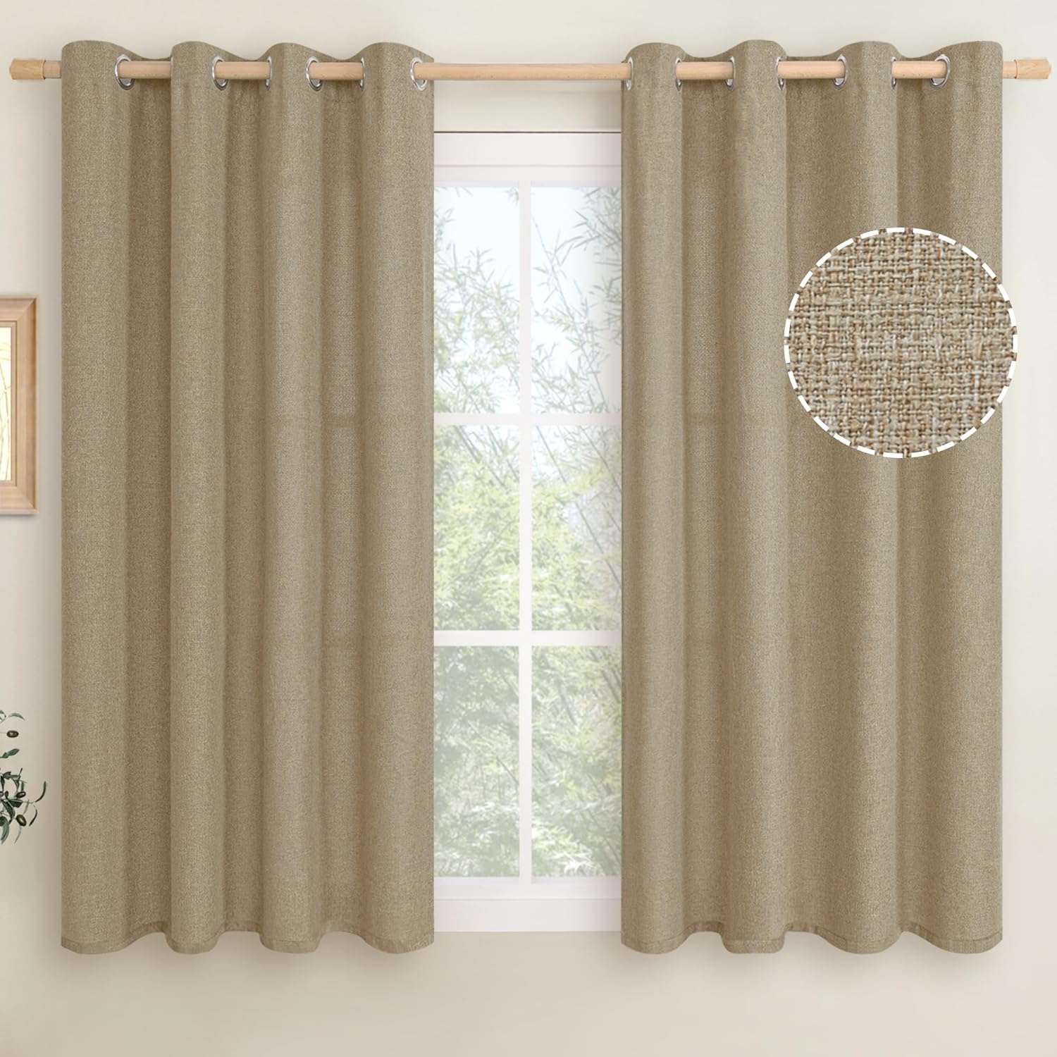 LAMIT Linen Curtains 84 inch Length 2 Panels, Grommet Thick Soft Light Filtering Curtains Privacy Living Room Window Drapes for Bedroom/Farmhouse, W52 x L84, Natural Beige