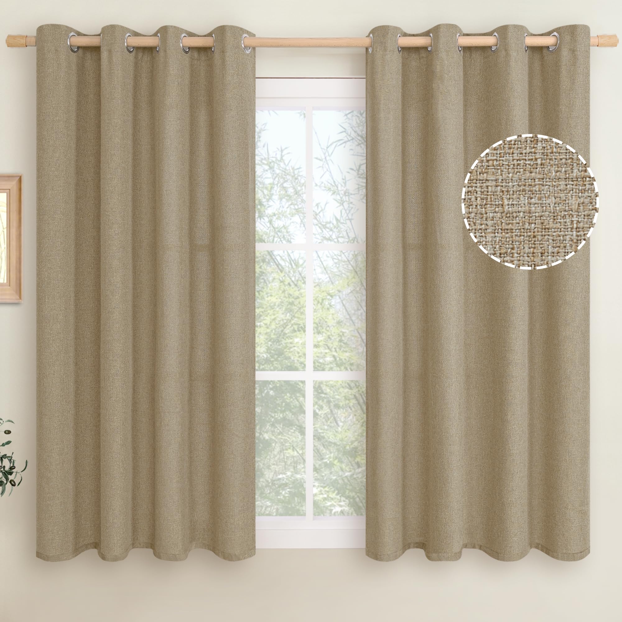 LAMIT Linen Curtains 84 inch Length 2 Panels, Grommet Thick Soft Light Filtering Curtains Privacy Living Room Window Drapes for Bedroom/Farmhouse, W52 x L84, Natural Beige