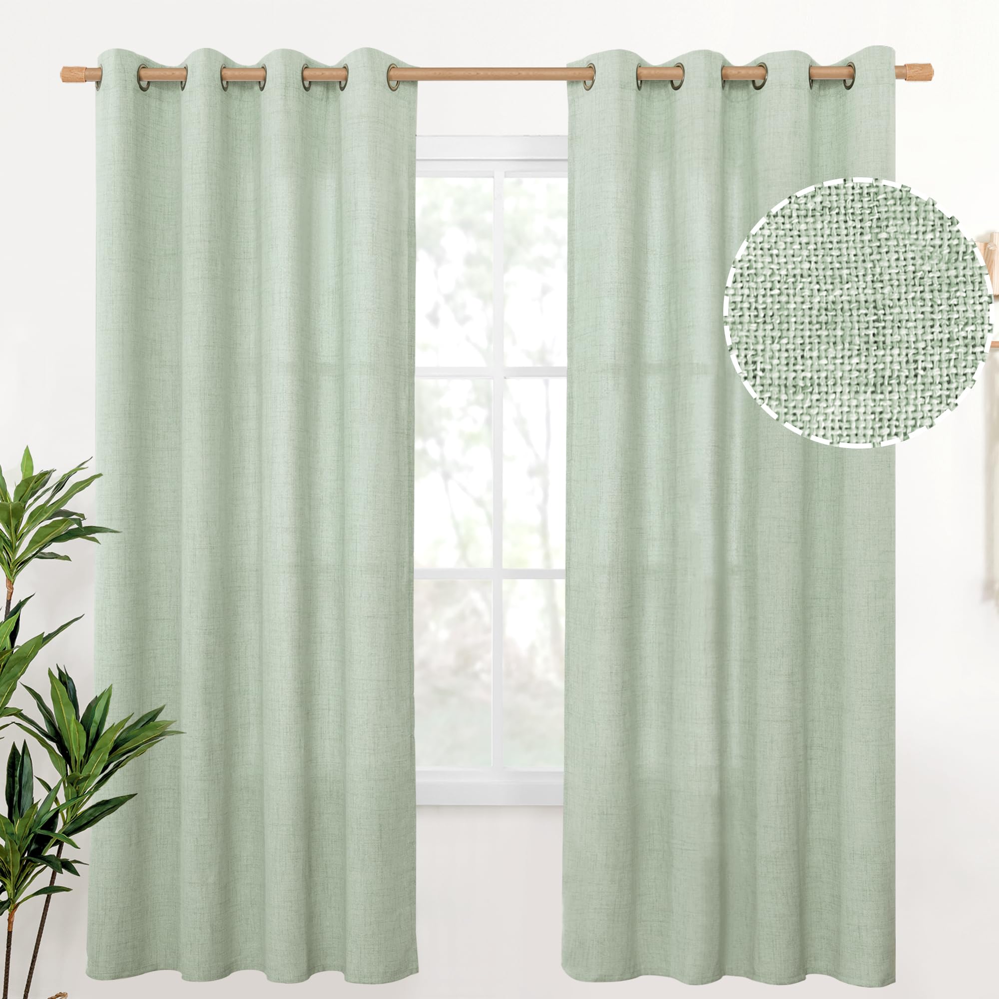 YoungsTex Linen Semi Sheer Curtains 63 Inch Length 2 Panels for Living Room - Light Filtering Drapes with Bronze Grommet Beige Window Treatments for Country Office Bedroom, 52 X 63 Inch