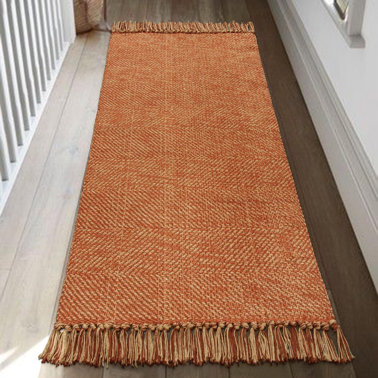 Collive Washable Area Rug 3' x 5', Modern Farmhouse Woven Kitchen Rugs, Tan/Cream Indoor Outddor Mat Braided Throw Carpet for Entryway Bedroom Nursery Laundry Living Room