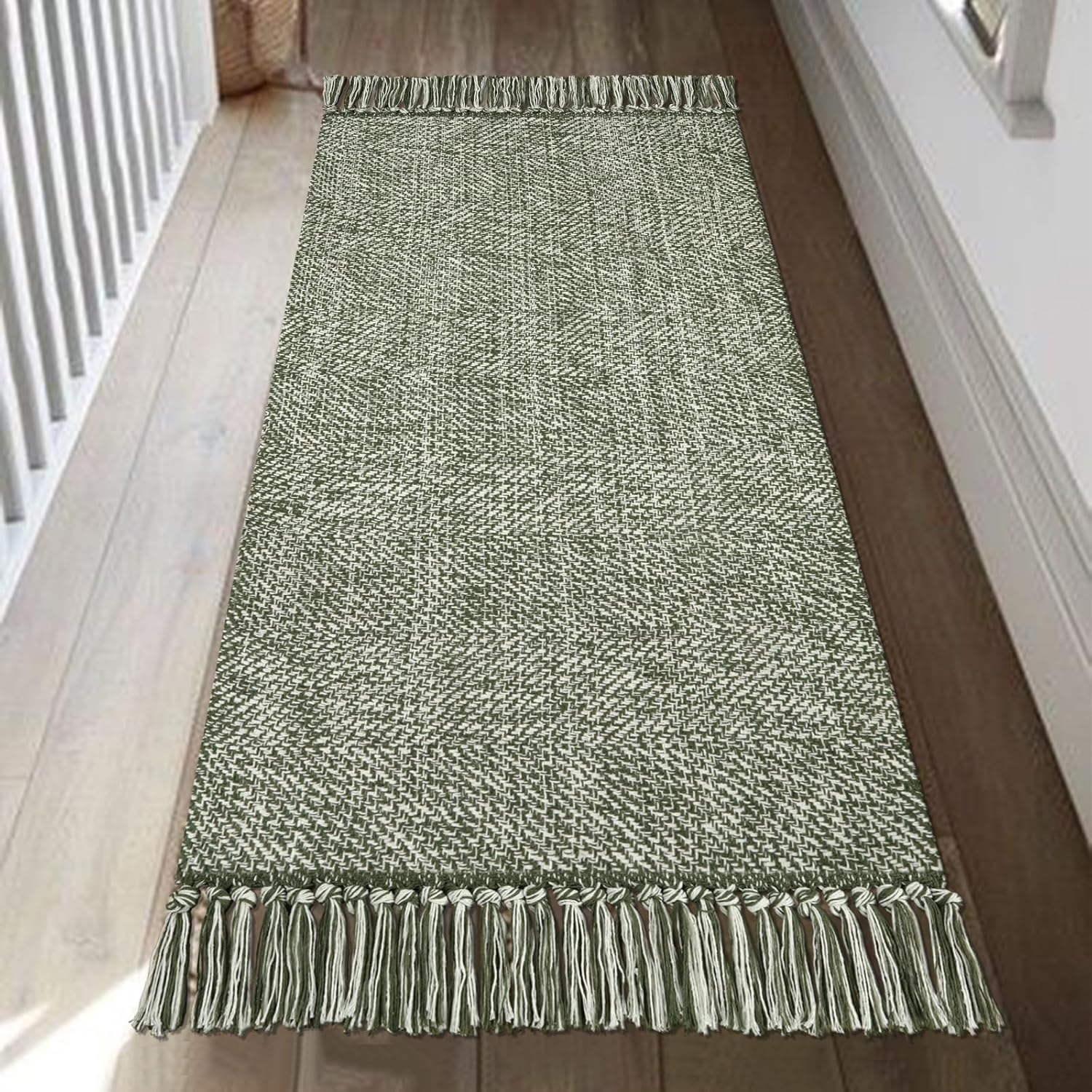 Collive 4x6 Area Rug, Natural/Black Woven Cotton Washable Modern Bedroom Rugs, Boho Dining Room Door Rug Carpet with Tassel for Living Room Nursery Room Office, Outdoor Rug for Patio Hallway Decor