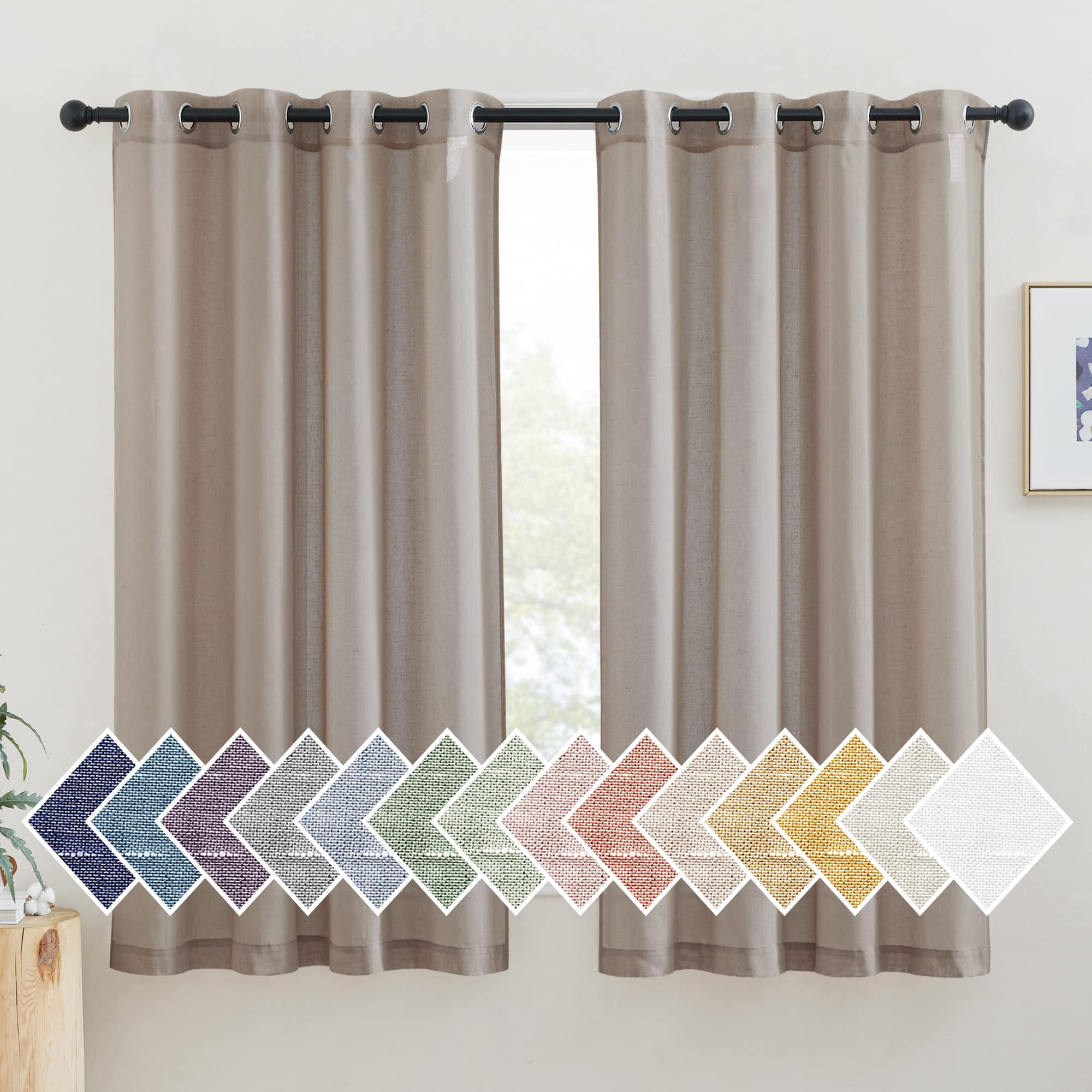 NICETOWN Semi Sheer Linen Curtains for Bedroom 84 inches Long, Grommet Privacy Vertical Farmhouse Window with Light Filtering for Living Room, Natural, W52 x L84, 2 Pieces