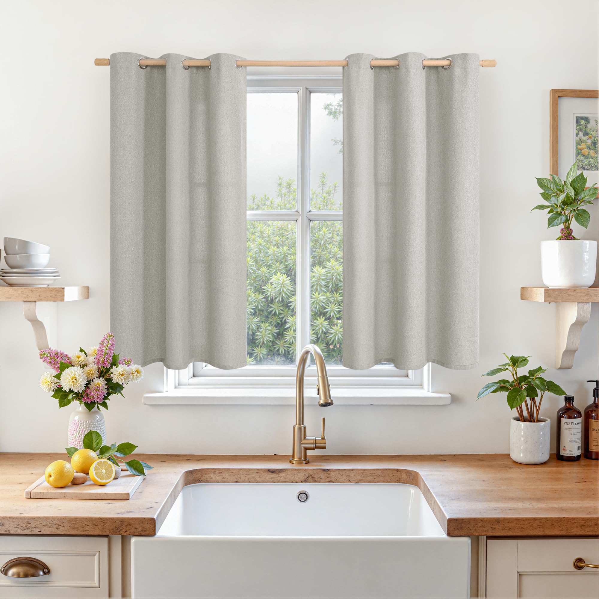 LAMIT Linen Curtains 84 inch Length 2 Panels, Grommet Thick Soft Light Filtering Curtains Privacy Living Room Window Drapes for Bedroom/Farmhouse, W52 x L84, Natural Beige