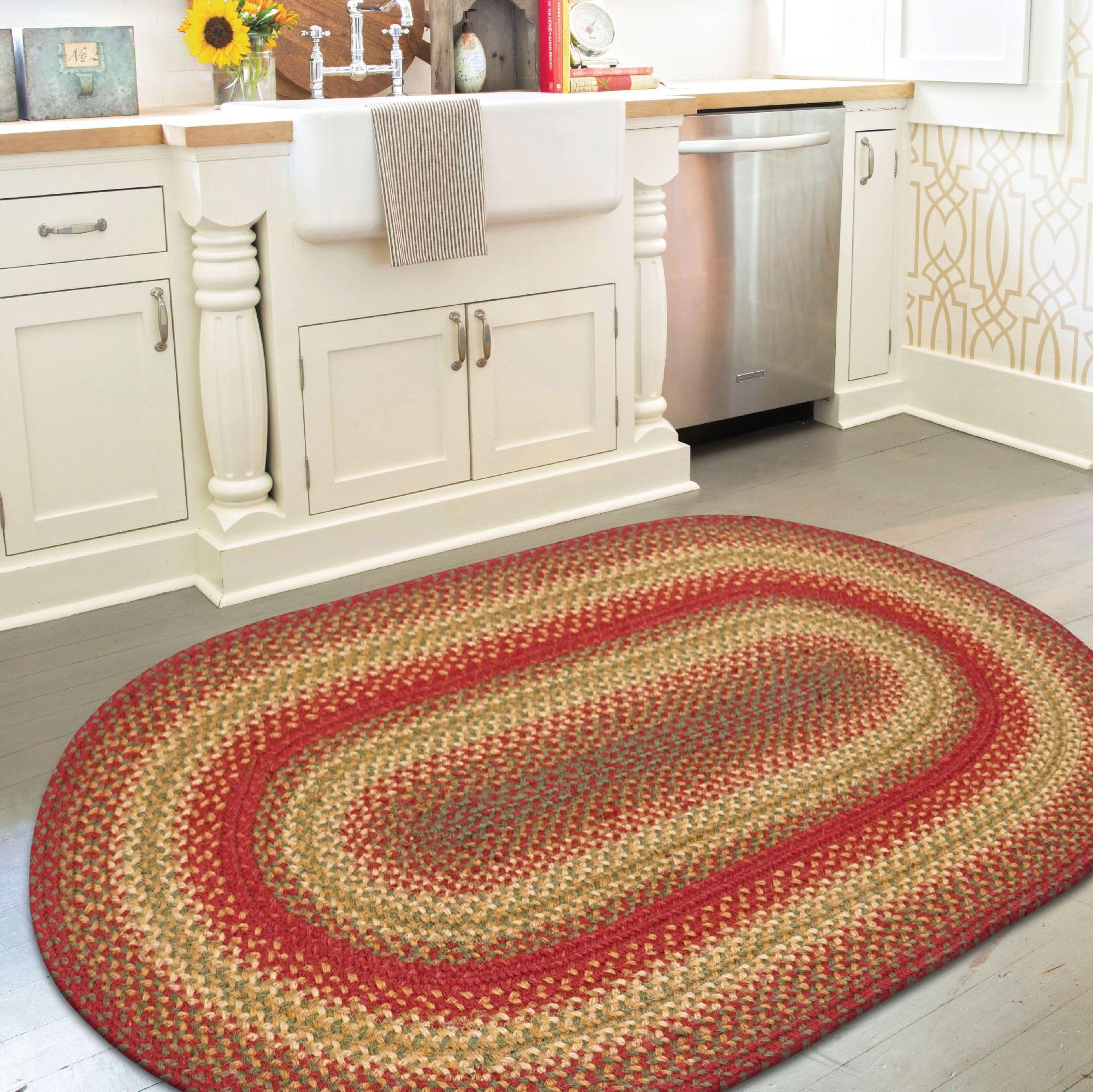Homespice Gingerbread Black & Brown Braided Rug 20x30 - Jute Braided Kitchen Rugs for Country, Primitive Decor, Reversible, Pet-Friendly, Durable & Easy to Maintain