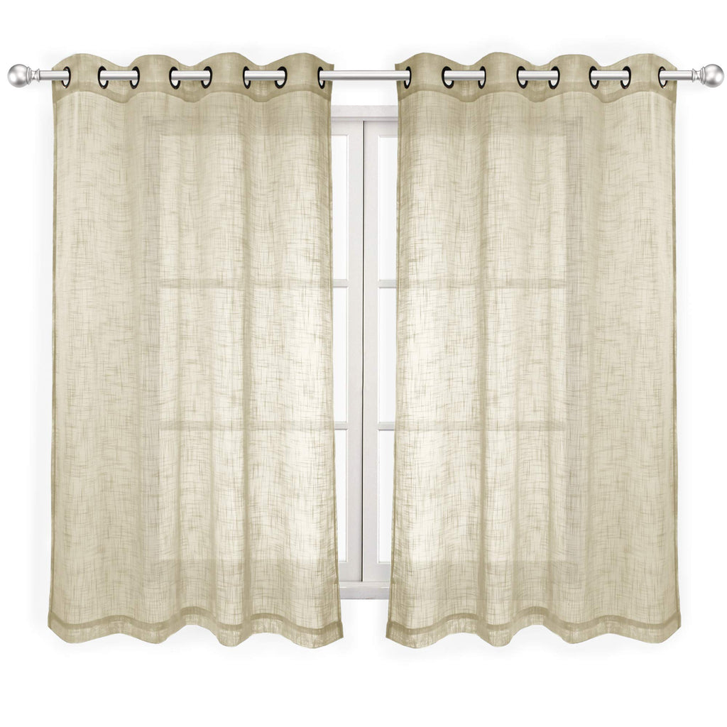 VOILYBIRD Palma Natural Linen Blended Sheer Curtains 84 Inches Long Bronze Grommet for Bedroom (Natural, 52" W x 84" L, 2 Panels)