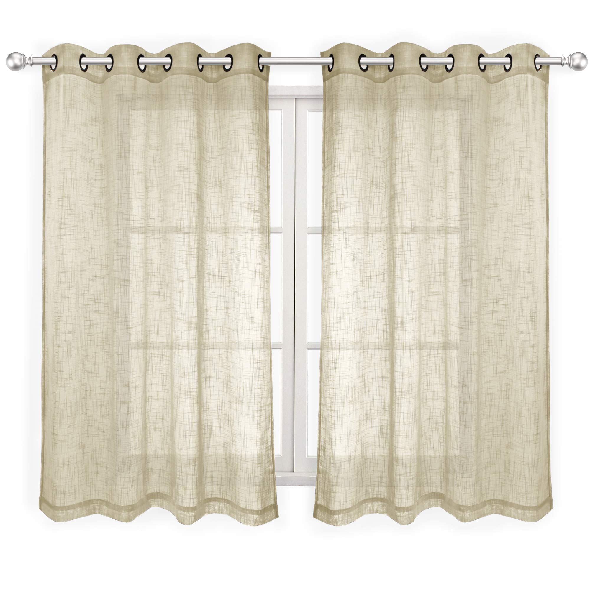 VOILYBIRD Palma Natural Linen Blended Sheer Curtains 84 Inches Long Bronze Grommet for Bedroom (Natural, 52" W x 84" L, 2 Panels)