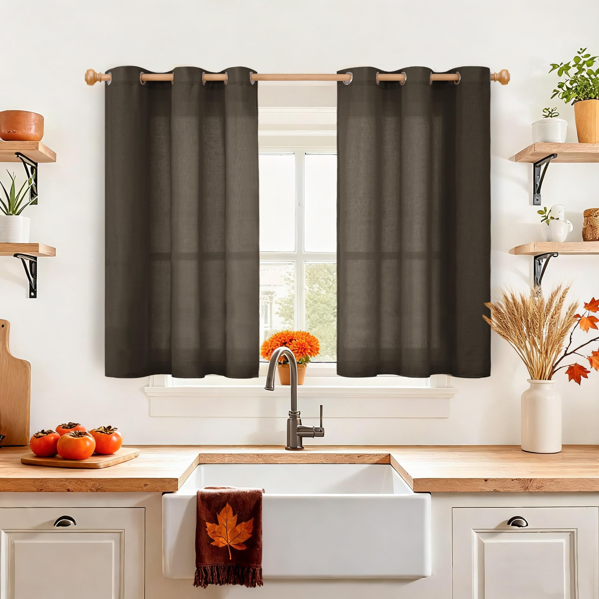 YoungsTex Linen Semi Sheer Curtains 63 Inch Length 2 Panels for Living Room - Light Filtering Drapes with Bronze Grommet Beige Window Treatments for Country Office Bedroom, 52 X 63 Inch
