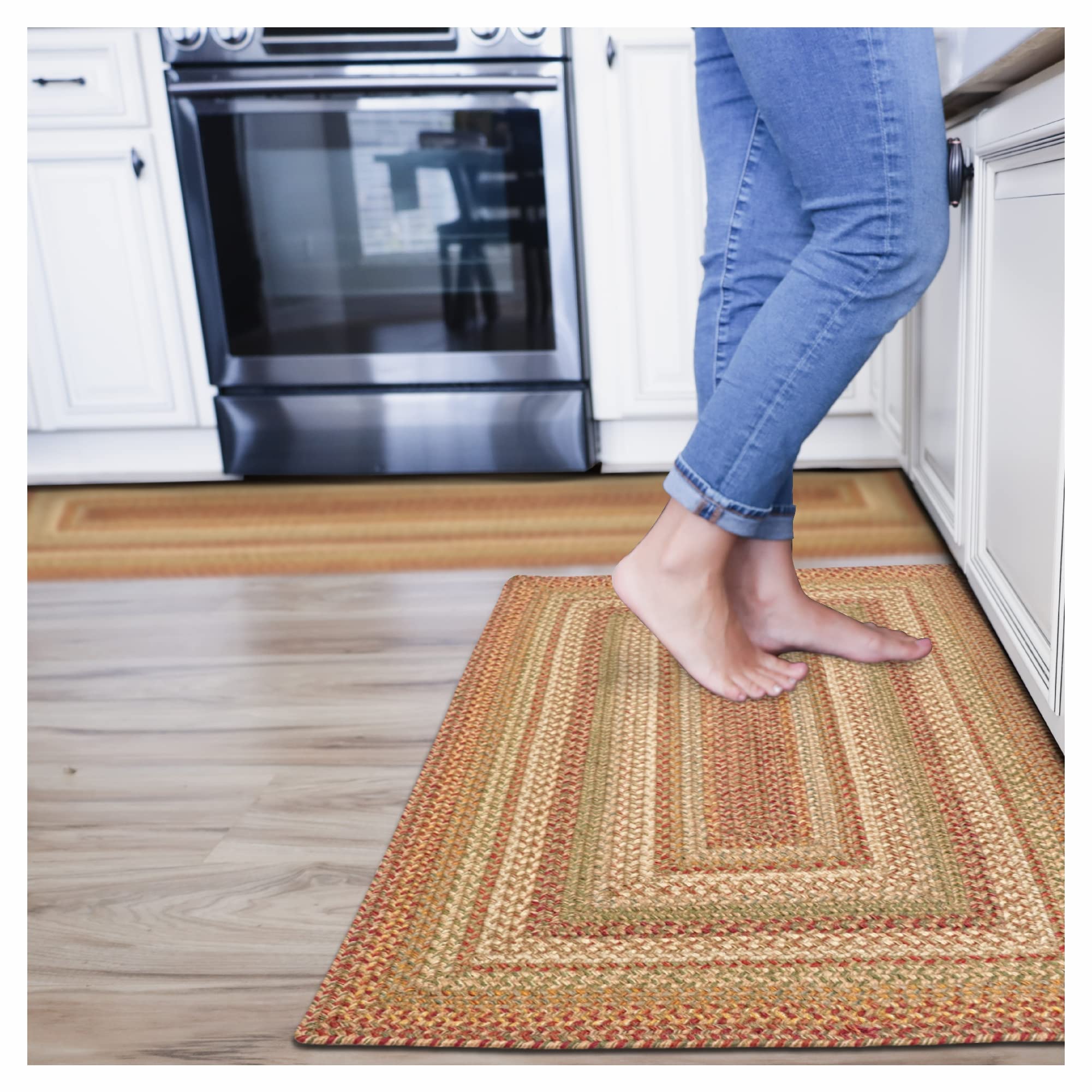 Homespice Gingerbread Black & Brown Braided Rug 20x30 - Jute Braided Kitchen Rugs for Country, Primitive Decor, Reversible, Pet-Friendly, Durable & Easy to Maintain