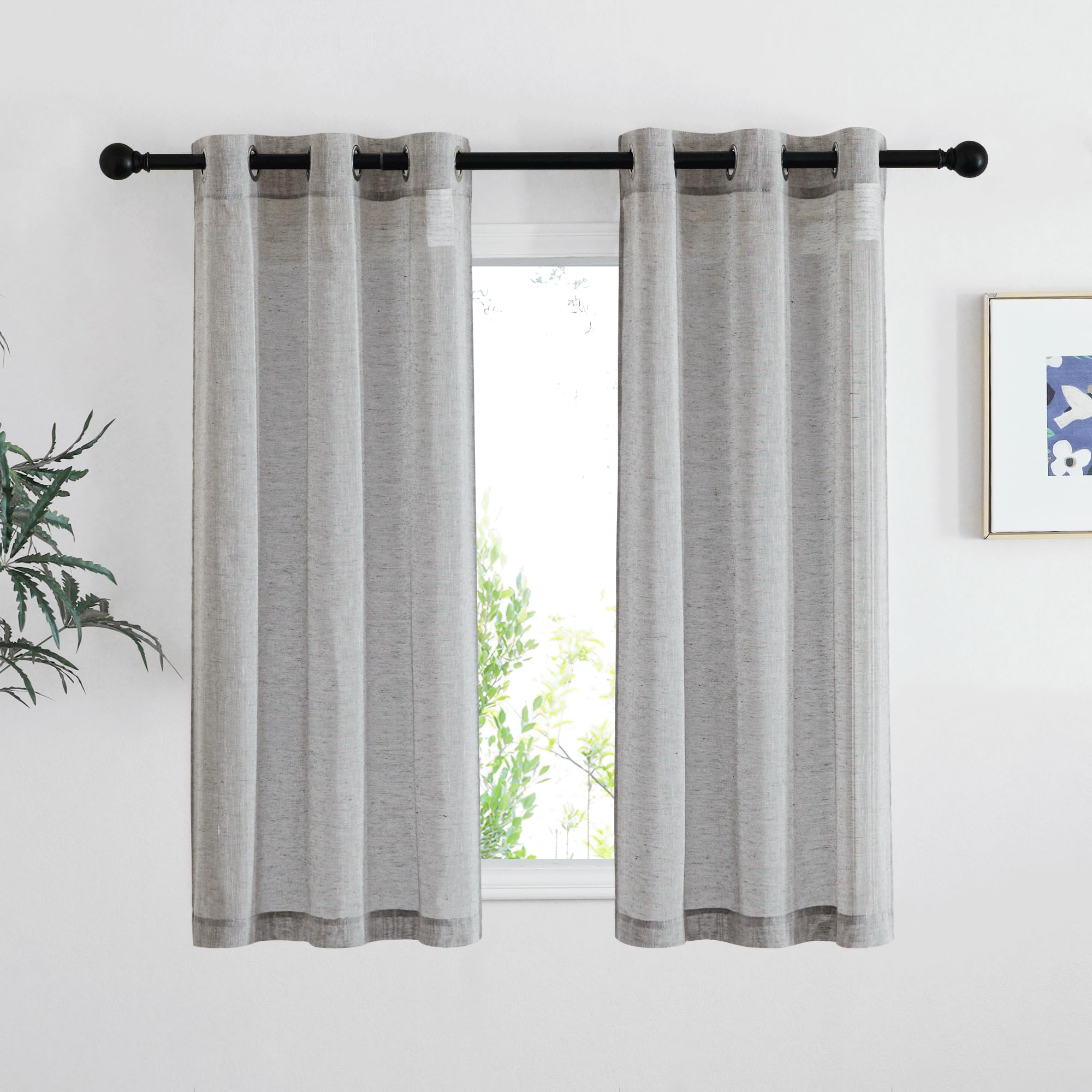 NICETOWN Semi Sheer Linen Curtains for Bedroom 84 inches Long, Grommet Privacy Vertical Farmhouse Window with Light Filtering for Living Room, Natural, W52 x L84, 2 Pieces