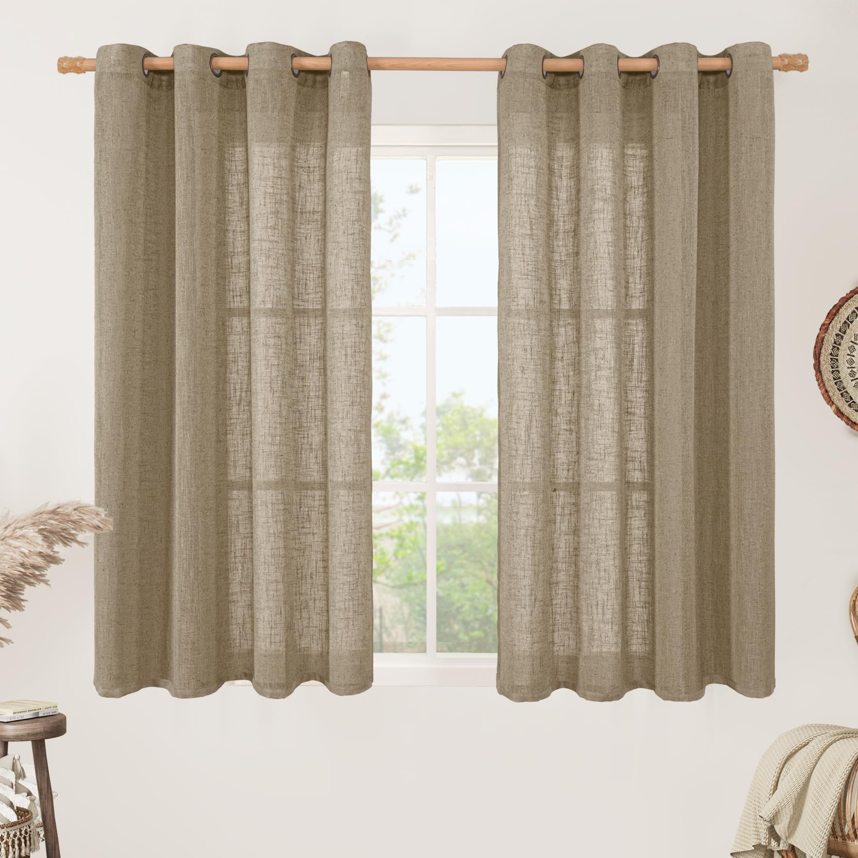 LAMIT Natural Ivory Linen Semi Sheer Curtains 84 inch Length, Cream Light Filtering Soft Thick Neutral Living Room Drapes with Bronze Grommet for Bedroom/Farmhouse, 2 Panels, 52 x 84 Inch