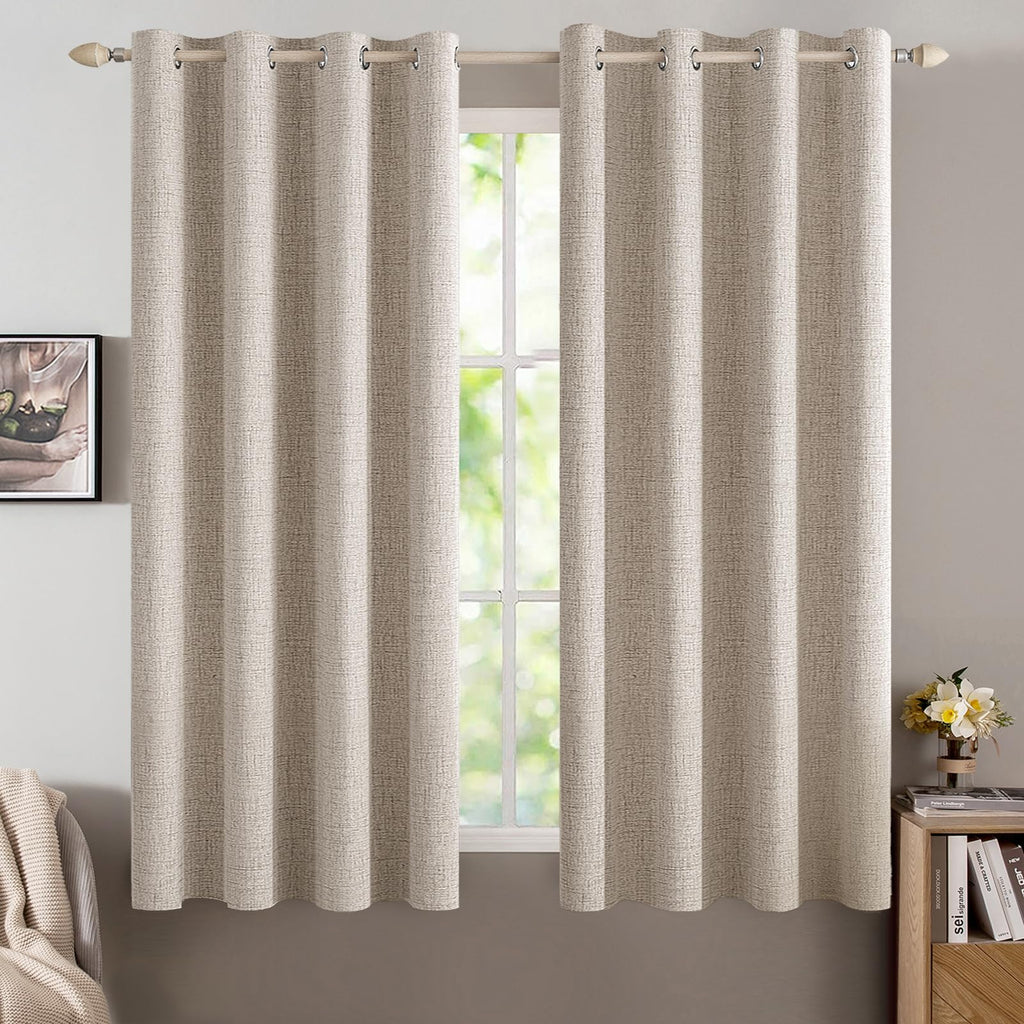 MIULEE 100% Blackout Linen Textured Curtains for Bedroom Solid Thermal Insulated Natural Beige Grommet Room Darkening Curtains & Drapes Luxury Decor for Living Room Nursery 52 x 96 Inch (2 Panels)