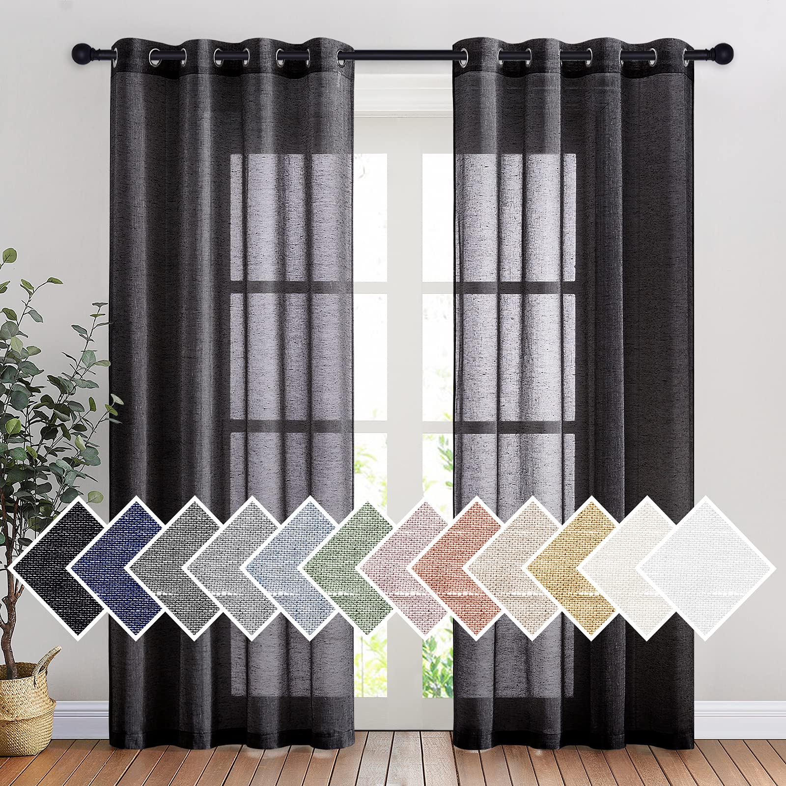 NICETOWN Semi Sheer Linen Curtains for Bedroom 84 inches Long, Grommet Privacy Vertical Farmhouse Window with Light Filtering for Living Room, Natural, W52 x L84, 2 Pieces