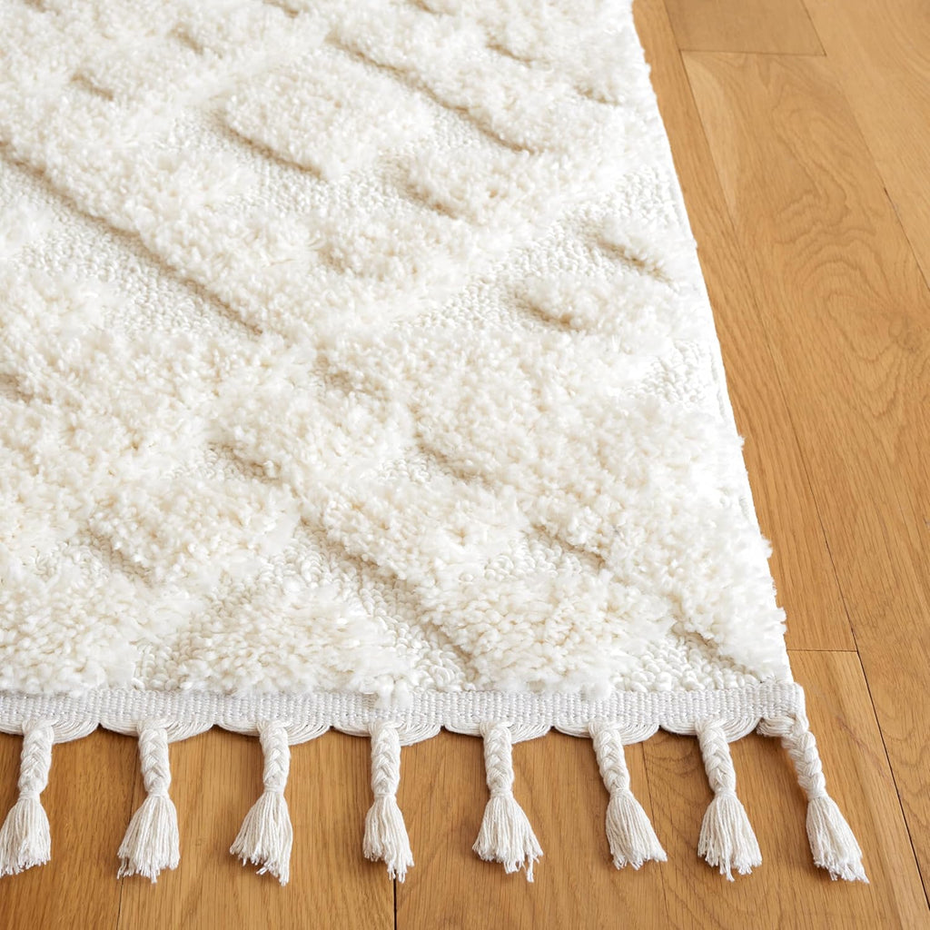 SAFAVIEH Area Rug 3x5 - Moroccan Tassel Shag Collection - Ivory, Non-Shedding & Easy to Clean, Plush High-Low Texture, Ideal for Living Room, Bedroom, Dining Space (MTS688C)