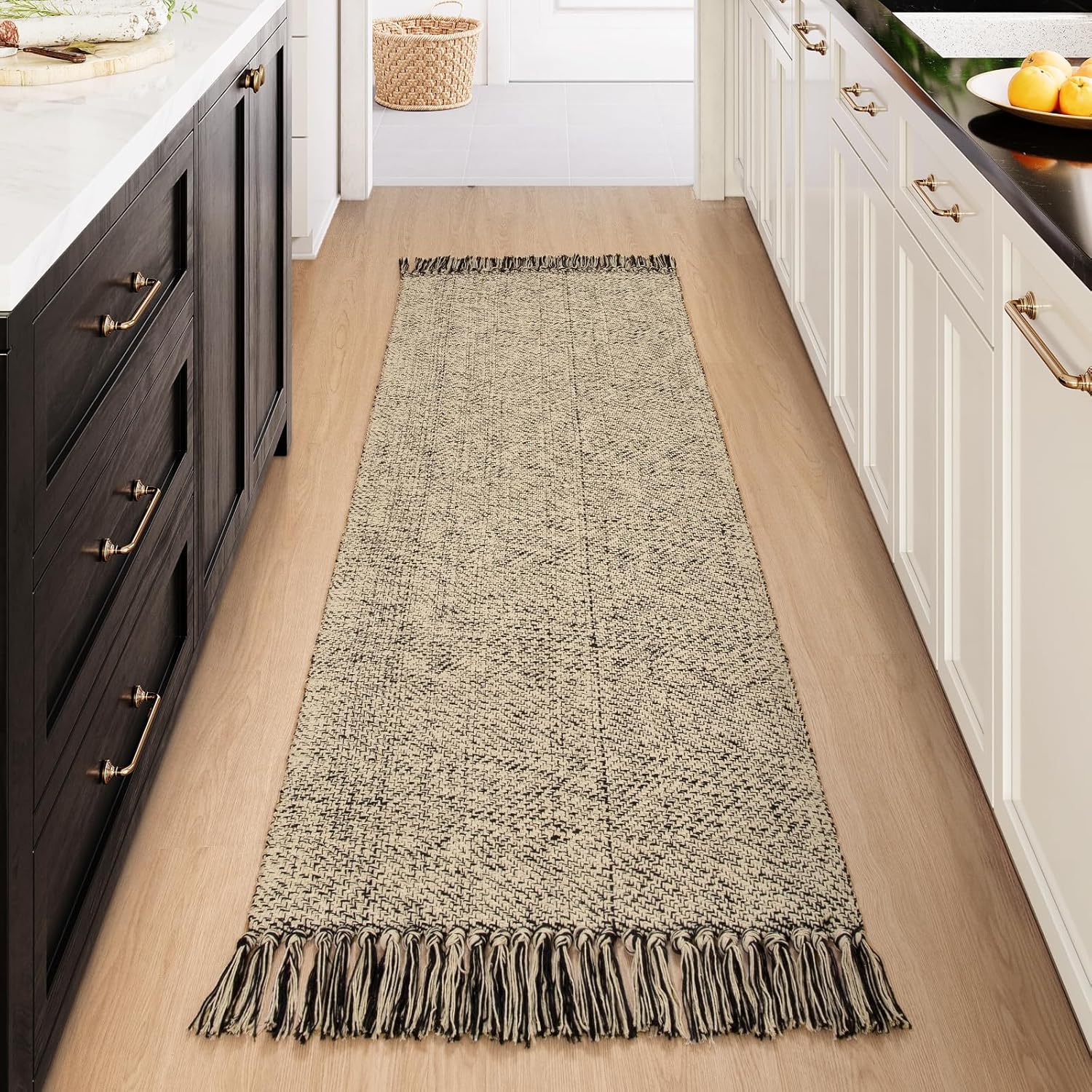 Collive 4x6 Area Rug, Natural/Black Woven Cotton Washable Modern Bedroom Rugs, Boho Dining Room Door Rug Carpet with Tassel for Living Room Nursery Room Office, Outdoor Rug for Patio Hallway Decor