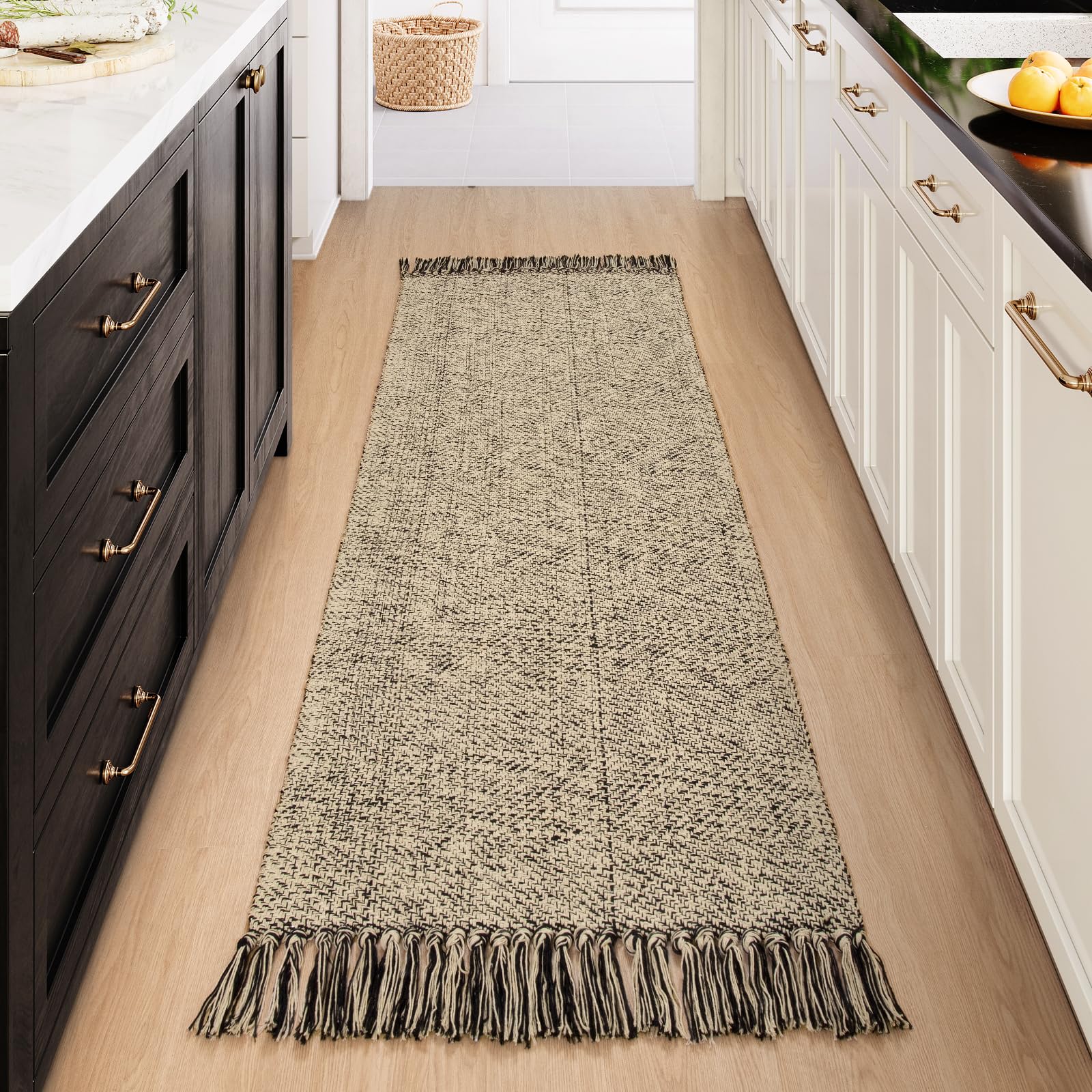Collive Washable Area Rug 3' x 5', Modern Farmhouse Woven Kitchen Rugs, Tan/Cream Indoor Outddor Mat Braided Throw Carpet for Entryway Bedroom Nursery Laundry Living Room