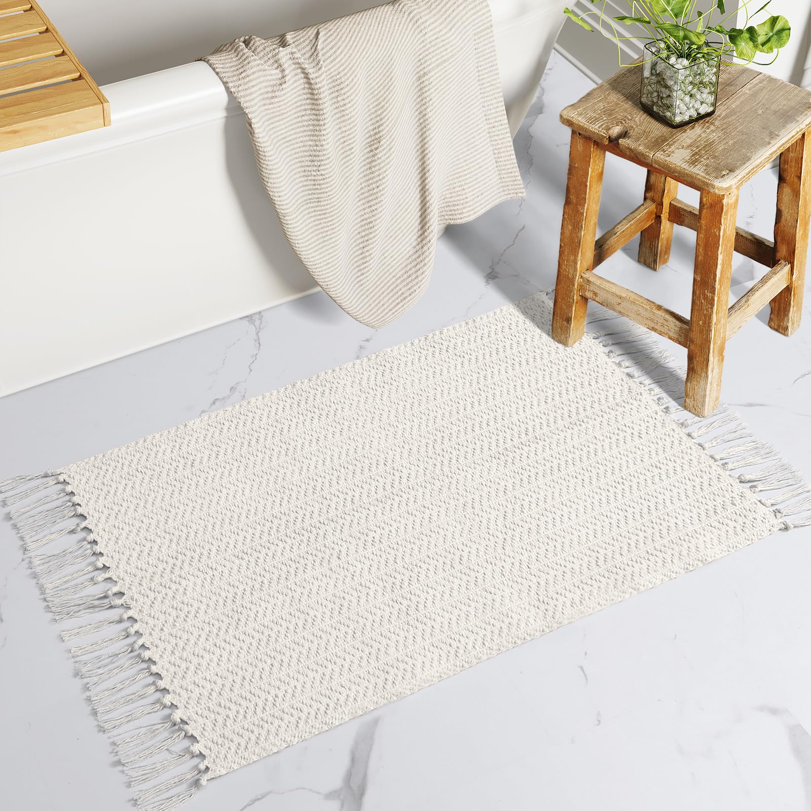 Lahome Belle Boho Hallway Runner Rug, 2x6 Laundry Room Lightweight Entry Woven Cotton Throw Mat with Tassels, Farmhouse Non Shedding Washable Black Low Pile Runner for Kitchen Bathroom