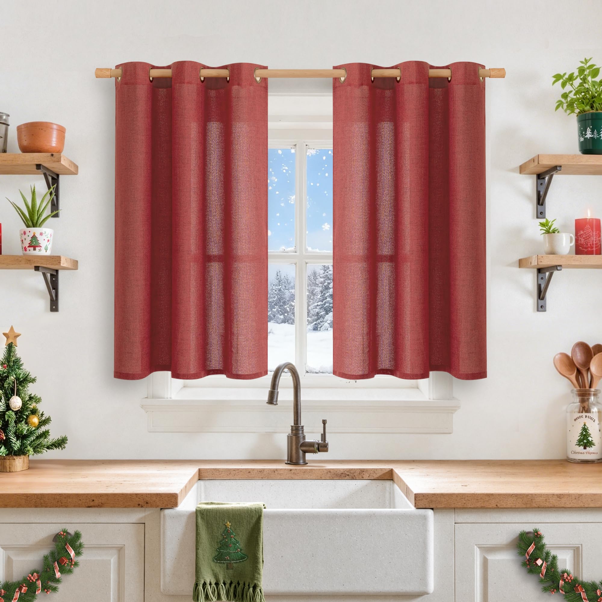 YoungsTex Linen Semi Sheer Curtains 63 Inch Length 2 Panels for Living Room - Light Filtering Drapes with Bronze Grommet Beige Window Treatments for Country Office Bedroom, 52 X 63 Inch