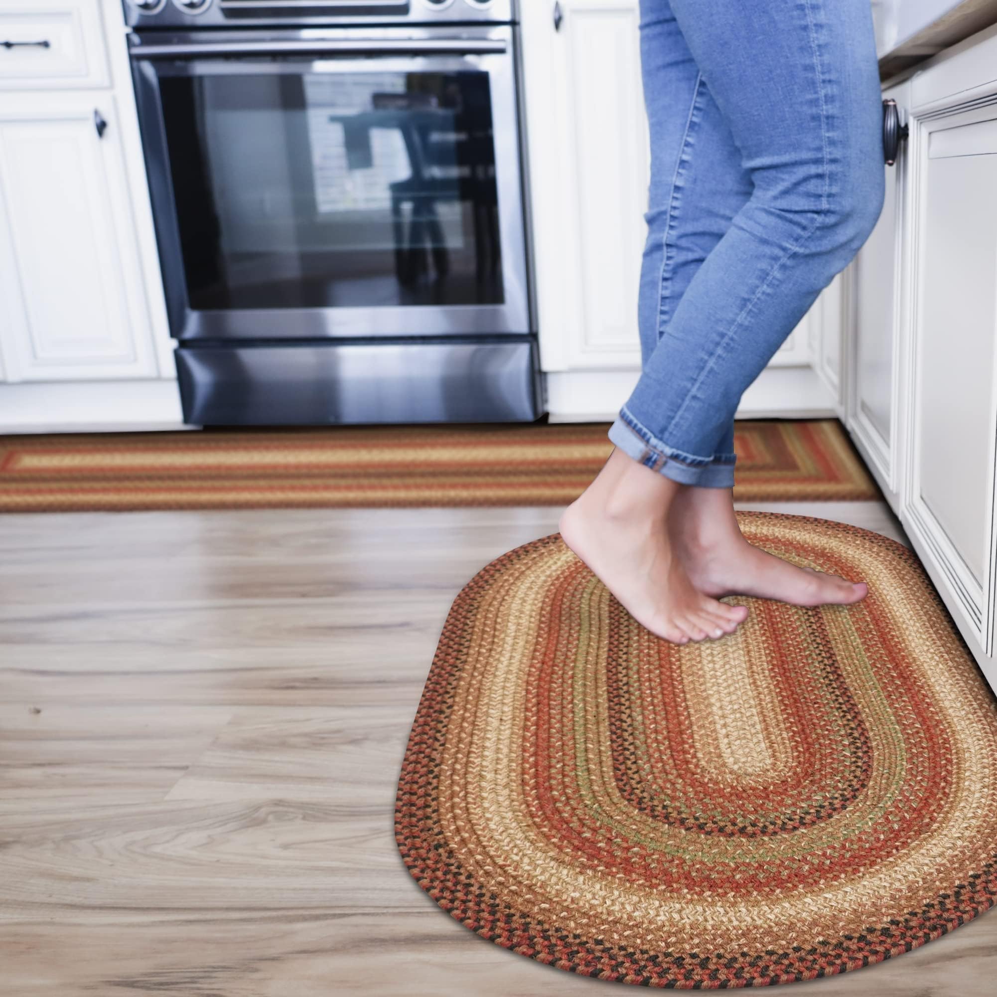 Homespice Gingerbread Black & Brown Braided Rug 20x30 - Jute Braided Kitchen Rugs for Country, Primitive Decor, Reversible, Pet-Friendly, Durable & Easy to Maintain