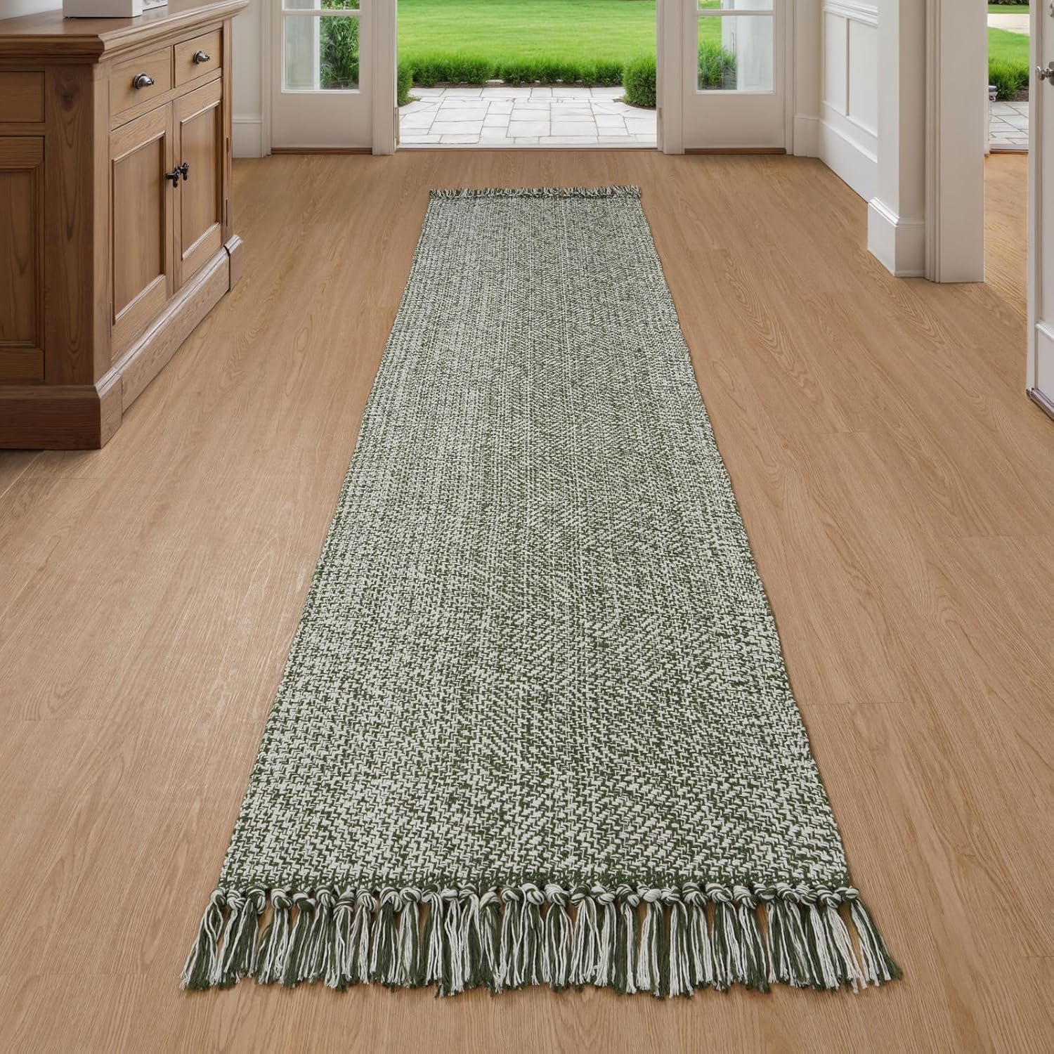 Collive 4x6 Area Rug, Natural/Black Woven Cotton Washable Modern Bedroom Rugs, Boho Dining Room Door Rug Carpet with Tassel for Living Room Nursery Room Office, Outdoor Rug for Patio Hallway Decor