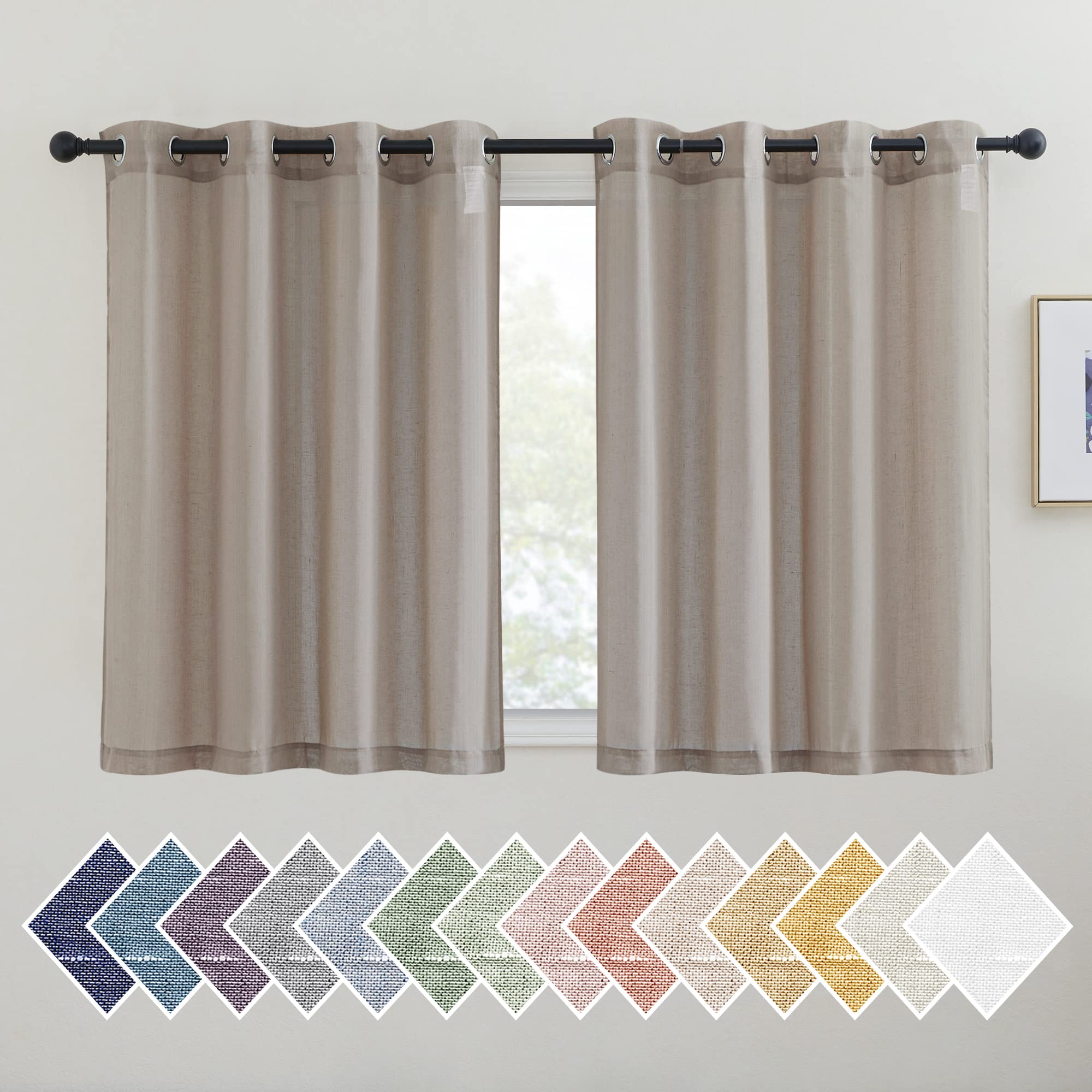NICETOWN Semi Sheer Linen Curtains for Bedroom 84 inches Long, Grommet Privacy Vertical Farmhouse Window with Light Filtering for Living Room, Natural, W52 x L84, 2 Pieces
