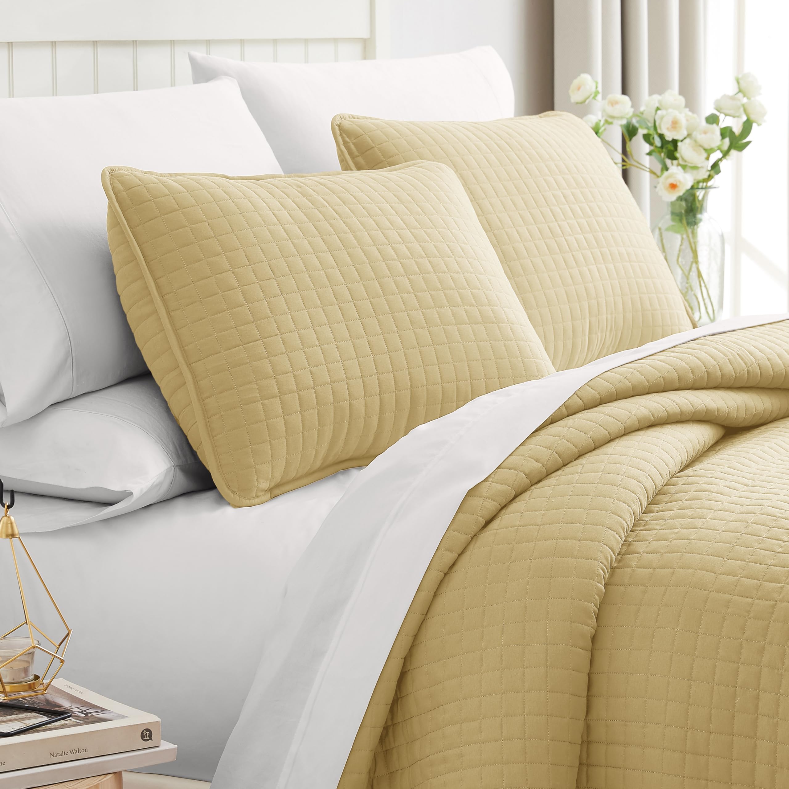 Southshore Fine Living, Inc. King Quilt Bedding Set, Quilted Coverlet Bed Spread for California Kings, Luxury Bedding King Size Quilt Bedding Set, Lightweight Quilted Bedspread w/Shams, Natural Beige