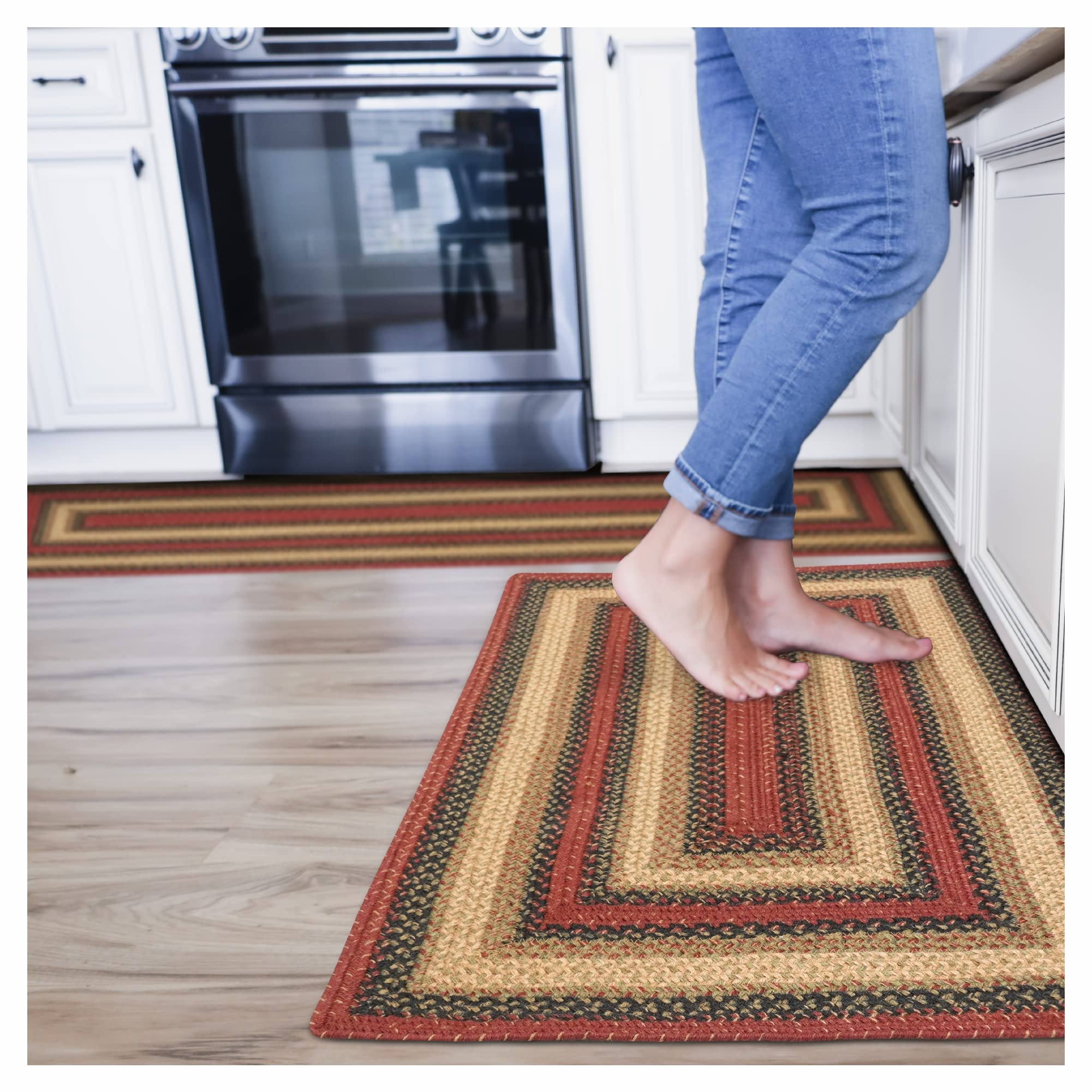 Homespice Gingerbread Black & Brown Braided Rug 20x30 - Jute Braided Kitchen Rugs for Country, Primitive Decor, Reversible, Pet-Friendly, Durable & Easy to Maintain