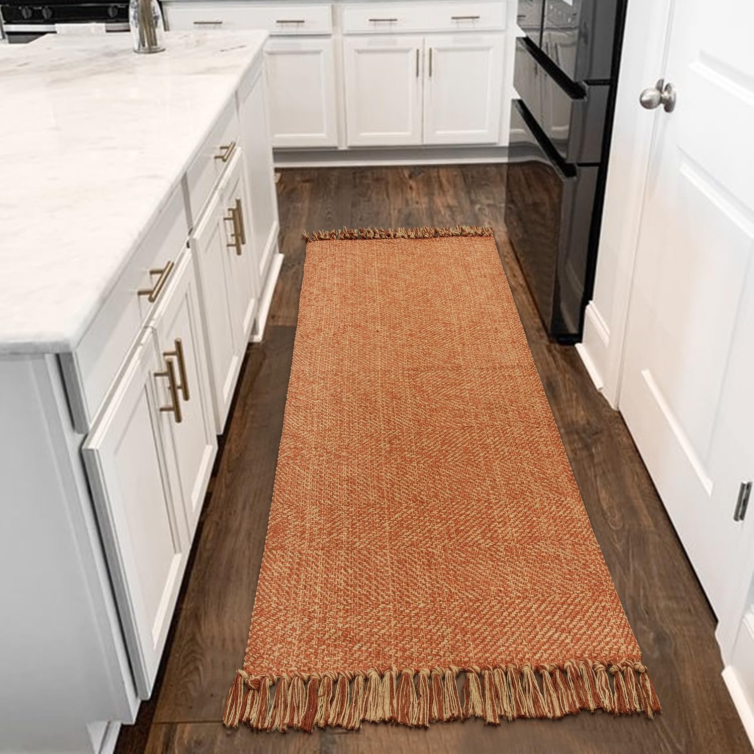 Collive 4x6 Area Rug, Natural/Black Woven Cotton Washable Modern Bedroom Rugs, Boho Dining Room Door Rug Carpet with Tassel for Living Room Nursery Room Office, Outdoor Rug for Patio Hallway Decor