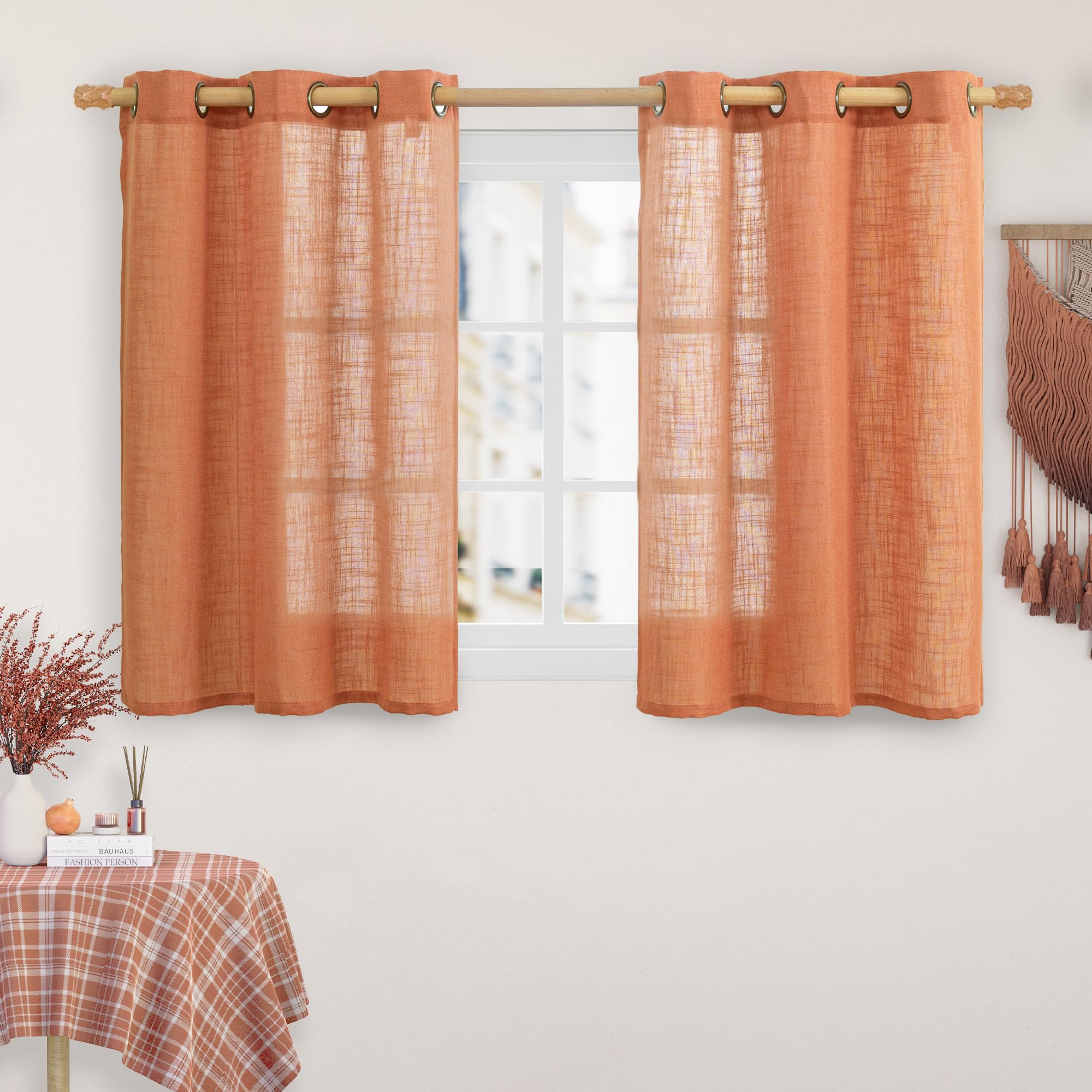 LAMIT Natural Ivory Linen Semi Sheer Curtains 84 inch Length, Cream Light Filtering Soft Thick Neutral Living Room Drapes with Bronze Grommet for Bedroom/Farmhouse, 2 Panels, 52 x 84 Inch