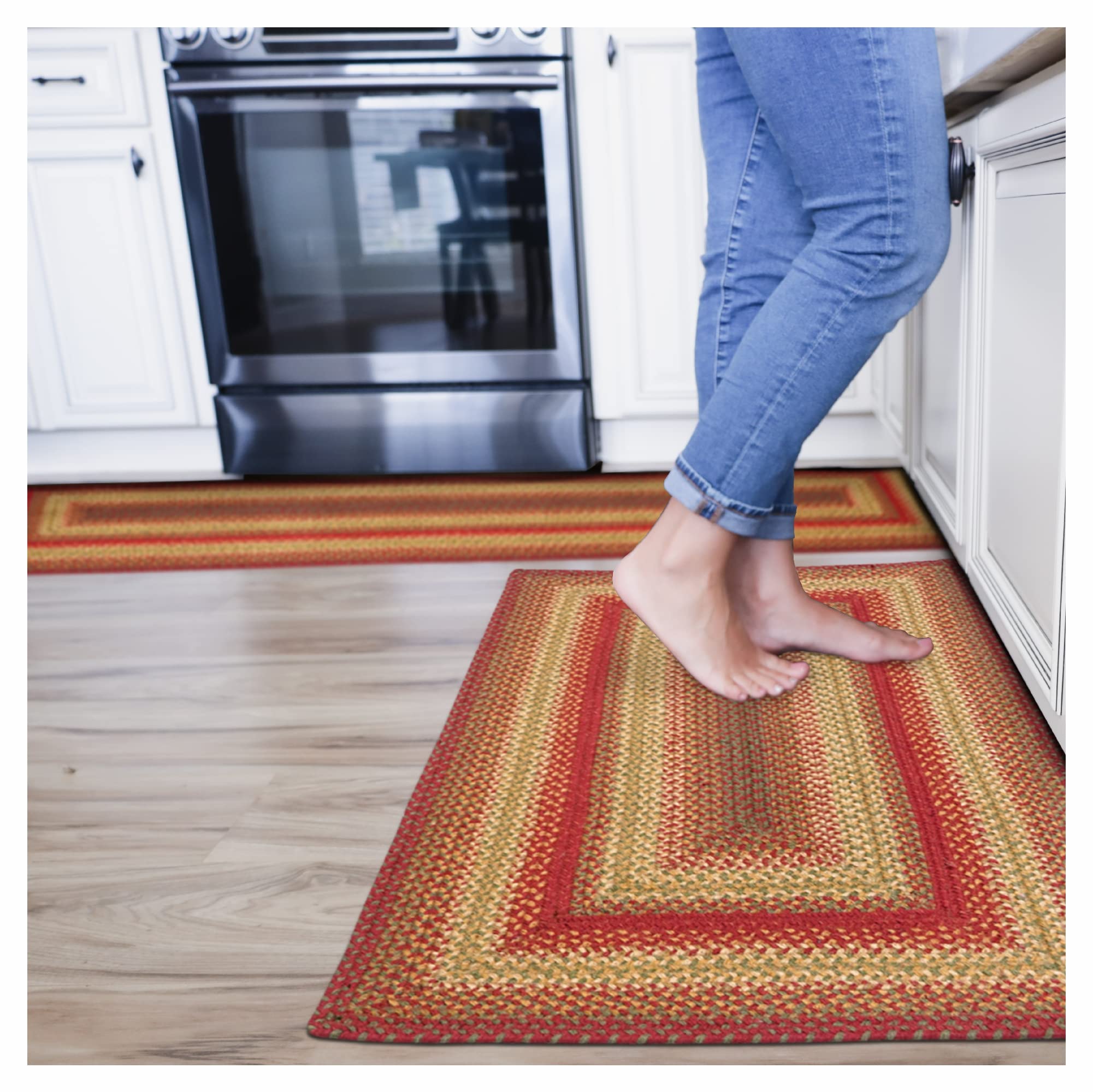 Homespice Gingerbread Black & Brown Braided Rug 20x30 - Jute Braided Kitchen Rugs for Country, Primitive Decor, Reversible, Pet-Friendly, Durable & Easy to Maintain