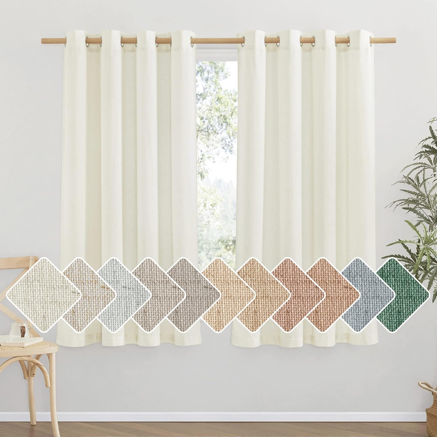 NICETOWN Natural Linen Curtains 84 inch Long 2 Panels Set, Grommet Top Thick Linen Burlap Semi Sheer Vertical Drapes Privacy Assured with Light Filtering for Bedroom/Living Room, W55 x L84