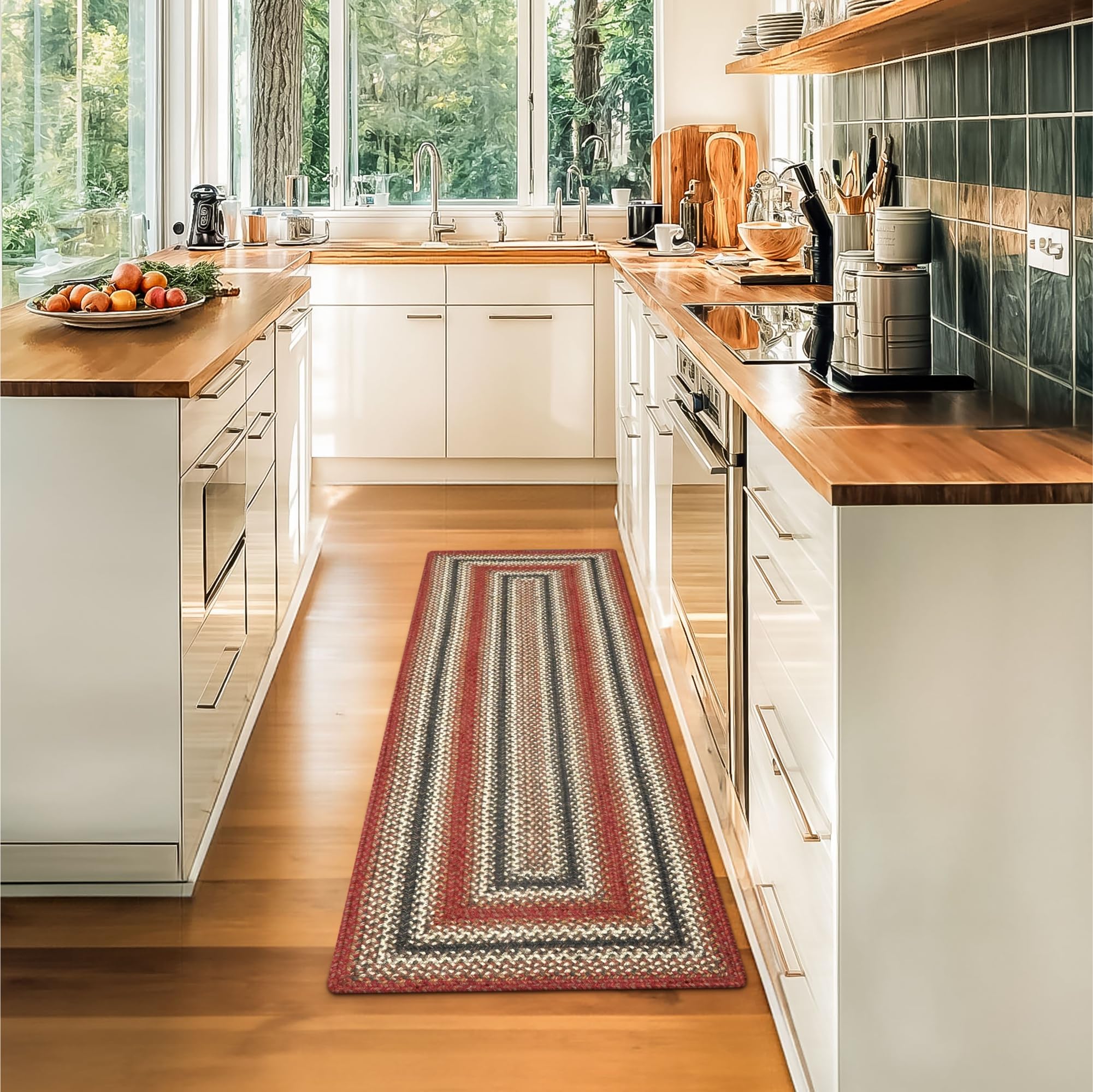 Homespice Gingerbread Black & Brown Braided Rug 20x30 - Jute Braided Kitchen Rugs for Country, Primitive Decor, Reversible, Pet-Friendly, Durable & Easy to Maintain