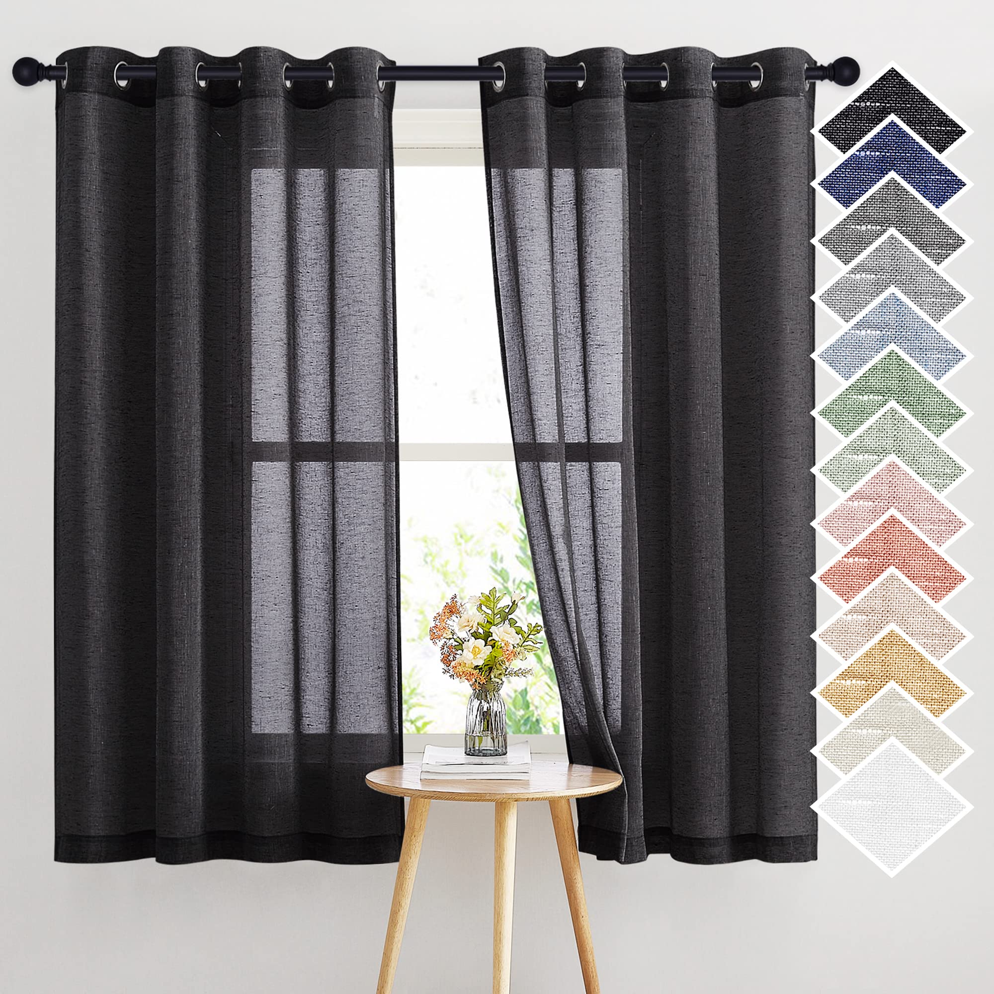 NICETOWN Semi Sheer Linen Curtains for Bedroom 84 inches Long, Grommet Privacy Vertical Farmhouse Window with Light Filtering for Living Room, Natural, W52 x L84, 2 Pieces