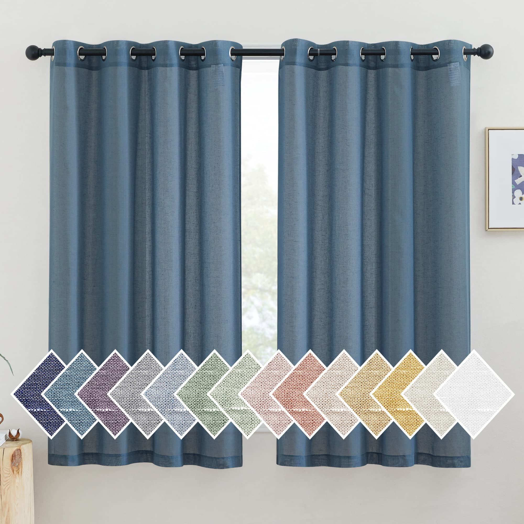 NICETOWN Semi Sheer Linen Curtains for Bedroom 84 inches Long, Grommet Privacy Vertical Farmhouse Window with Light Filtering for Living Room, Natural, W52 x L84, 2 Pieces