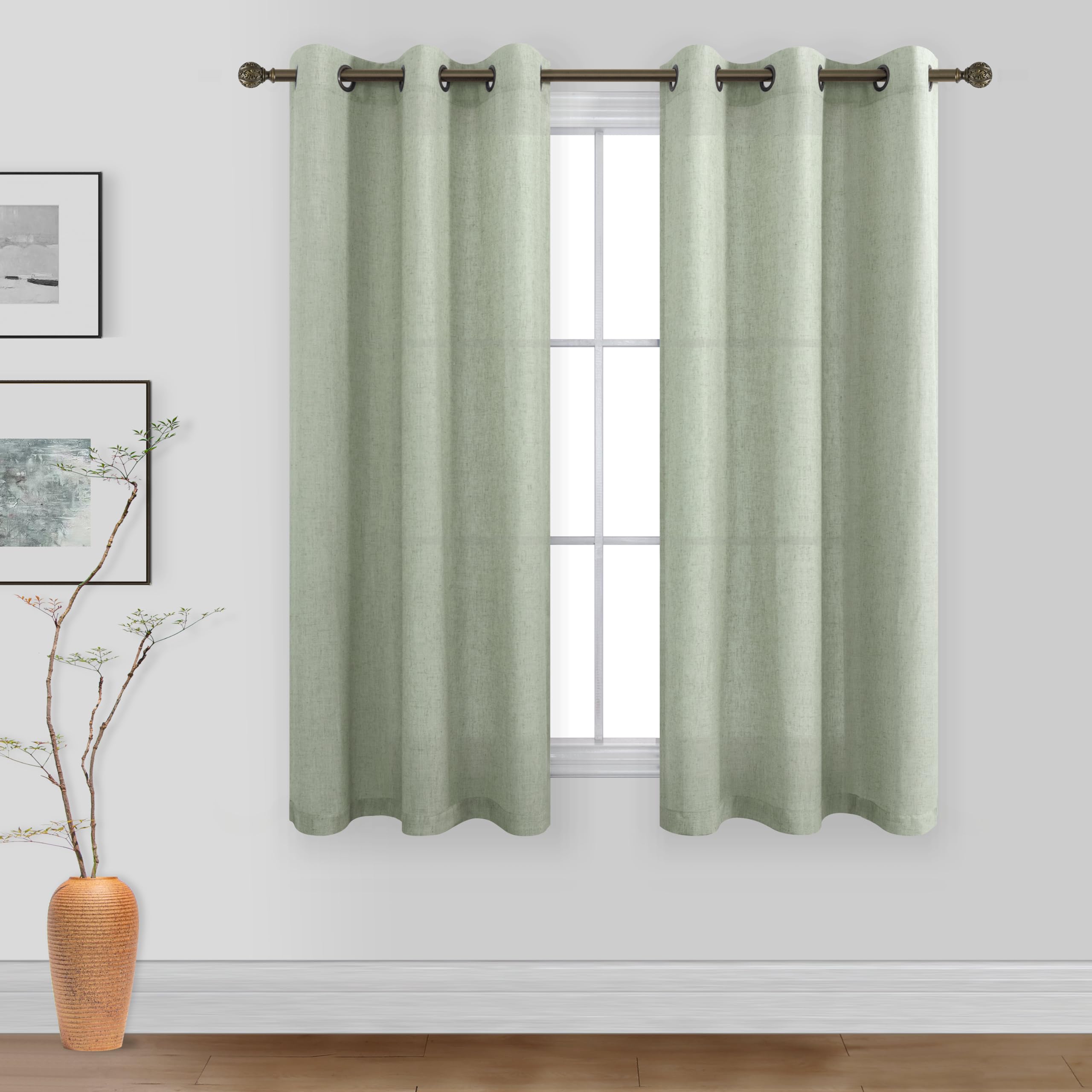 KOUFALL Linen Curtains for Living Room, Bronze Grommet, Semi Sheer Light Filtering Curtains, Neutral Cream Farmhouse Curtain Drapes 84 Inches Long 2 Panels Set