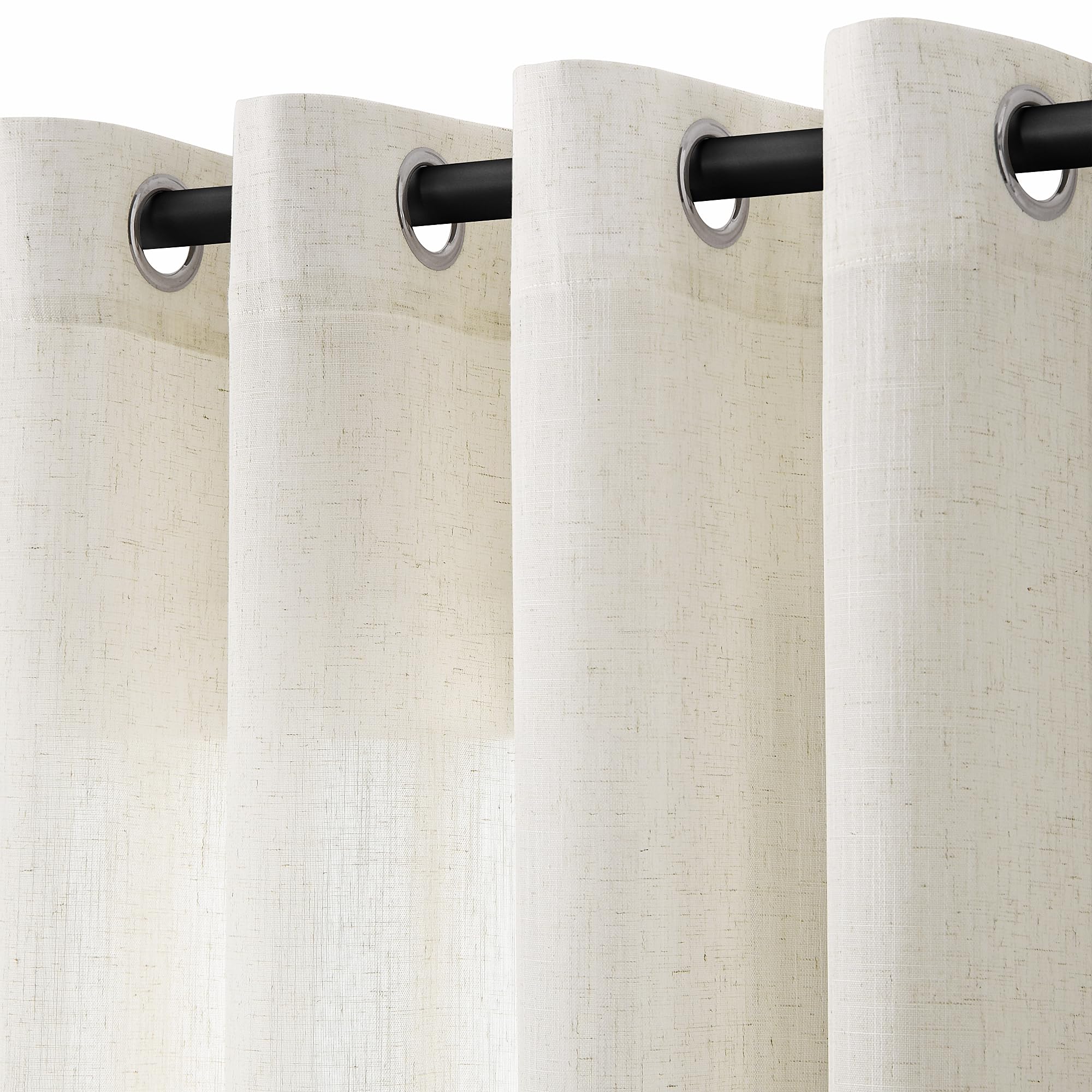 Natural Cream Linen Curtains 84 Inch Length 2 Panels for Living Room Bedroom, Light Filtering Sheer Curtains 84 Inches, Modern Farmhouse Grommet Semi Sheer Soft Privacy Drapes