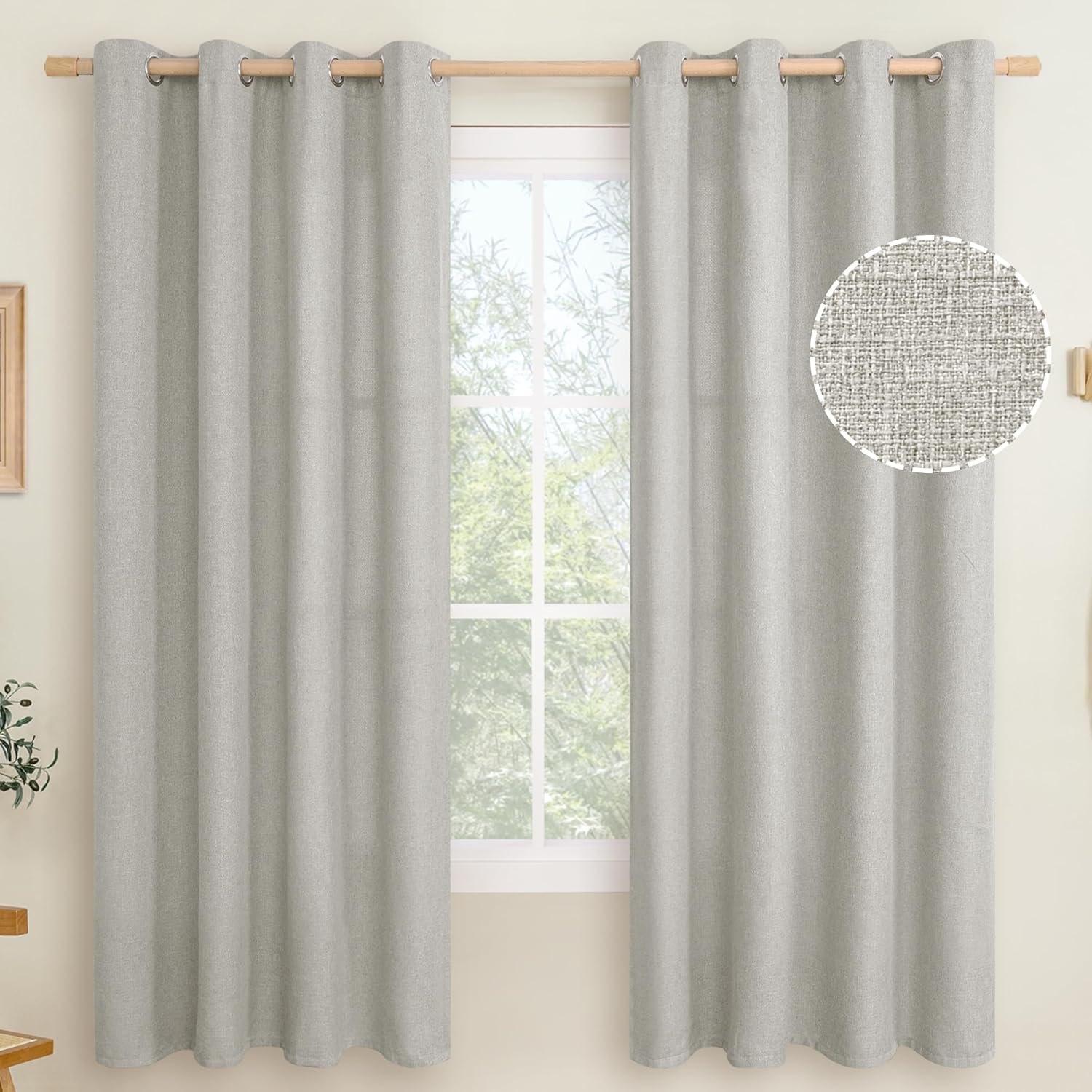 LAMIT Linen Curtains 84 inch Length 2 Panels, Grommet Thick Soft Light Filtering Curtains Privacy Living Room Window Drapes for Bedroom/Farmhouse, W52 x L84, Natural Beige