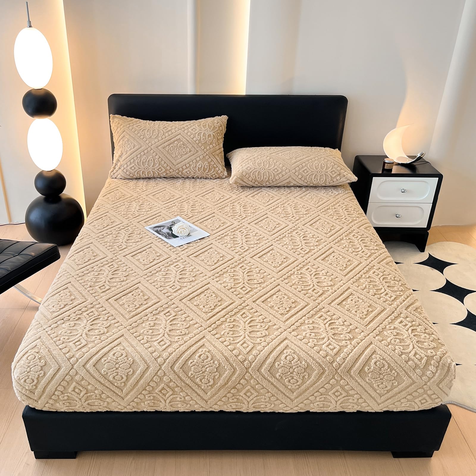 ZIQINPSQ Twin Size Flannel Fitted Sheet - 1 Piece Winter Warm Deep Pocket (15") Bed Sheet, Shrink & Fade Resistant, Hotel Quality, Wheat