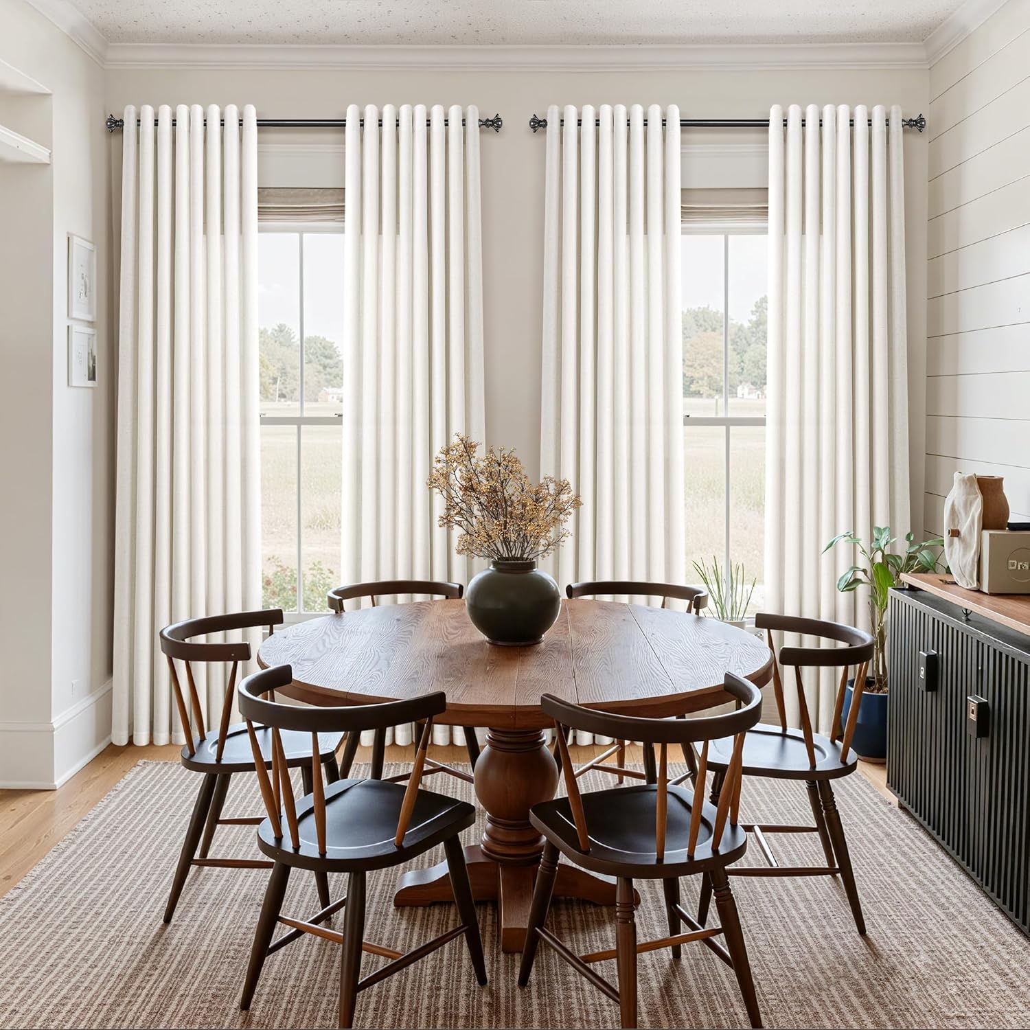 Natural Cream Linen Curtains 84 Inch Length 2 Panels for Living Room Bedroom, Light Filtering Sheer Curtains 84 Inches, Modern Farmhouse Grommet Semi Sheer Soft Privacy Drapes