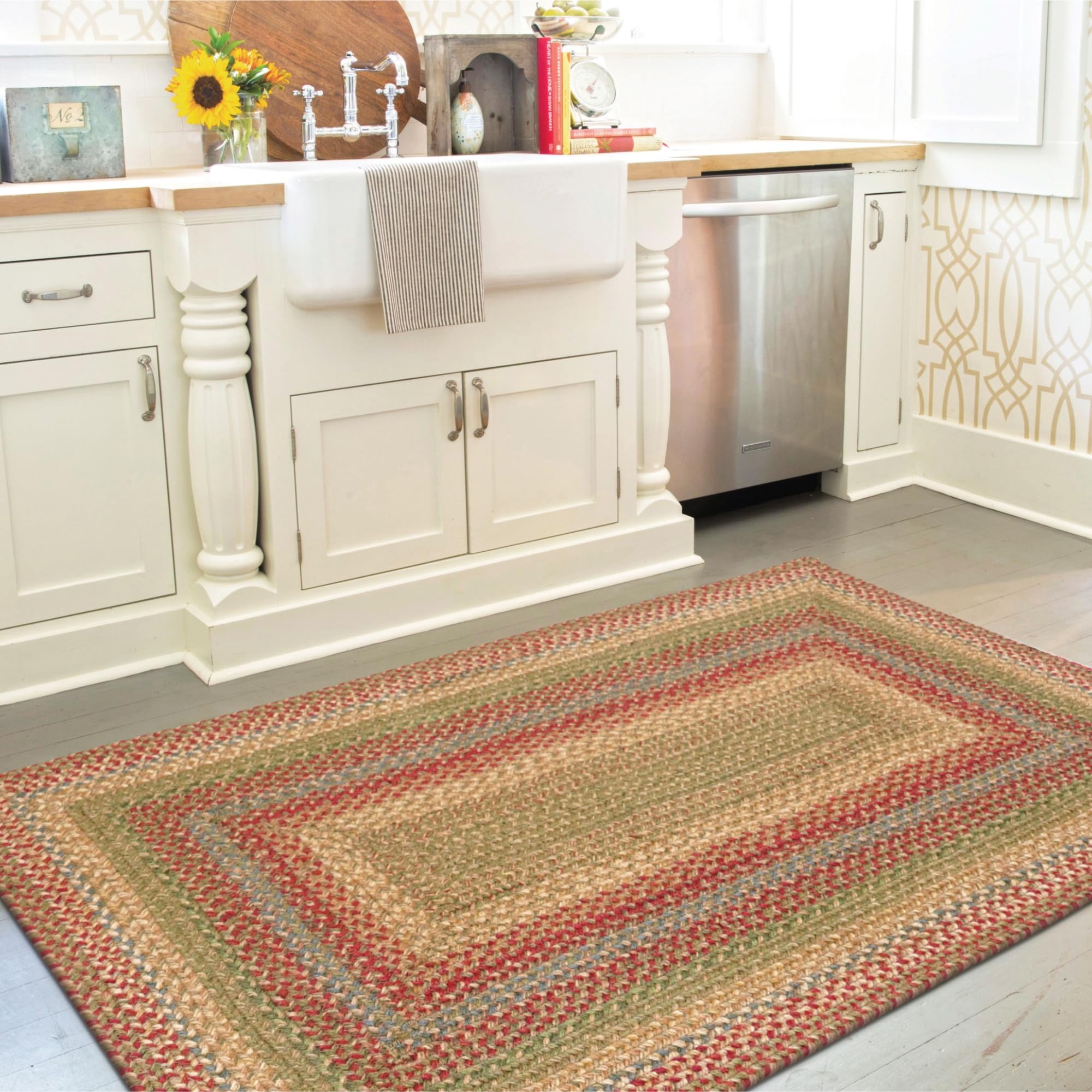 Homespice Gingerbread Black & Brown Braided Rug 20x30 - Jute Braided Kitchen Rugs for Country, Primitive Decor, Reversible, Pet-Friendly, Durable & Easy to Maintain
