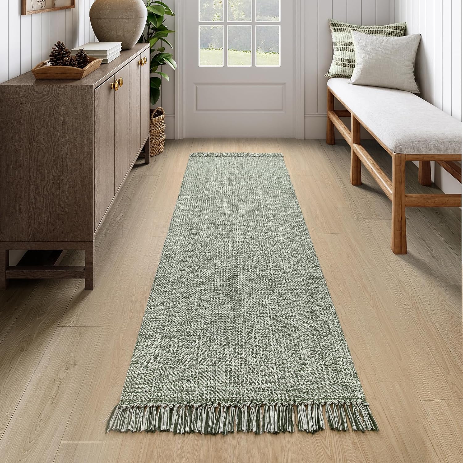 Collive 4x6 Area Rug, Natural/Black Woven Cotton Washable Modern Bedroom Rugs, Boho Dining Room Door Rug Carpet with Tassel for Living Room Nursery Room Office, Outdoor Rug for Patio Hallway Decor