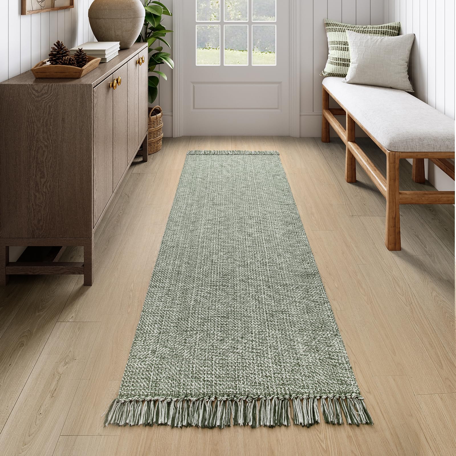 Collive Washable Area Rug 3' x 5', Modern Farmhouse Woven Kitchen Rugs, Tan/Cream Indoor Outddor Mat Braided Throw Carpet for Entryway Bedroom Nursery Laundry Living Room