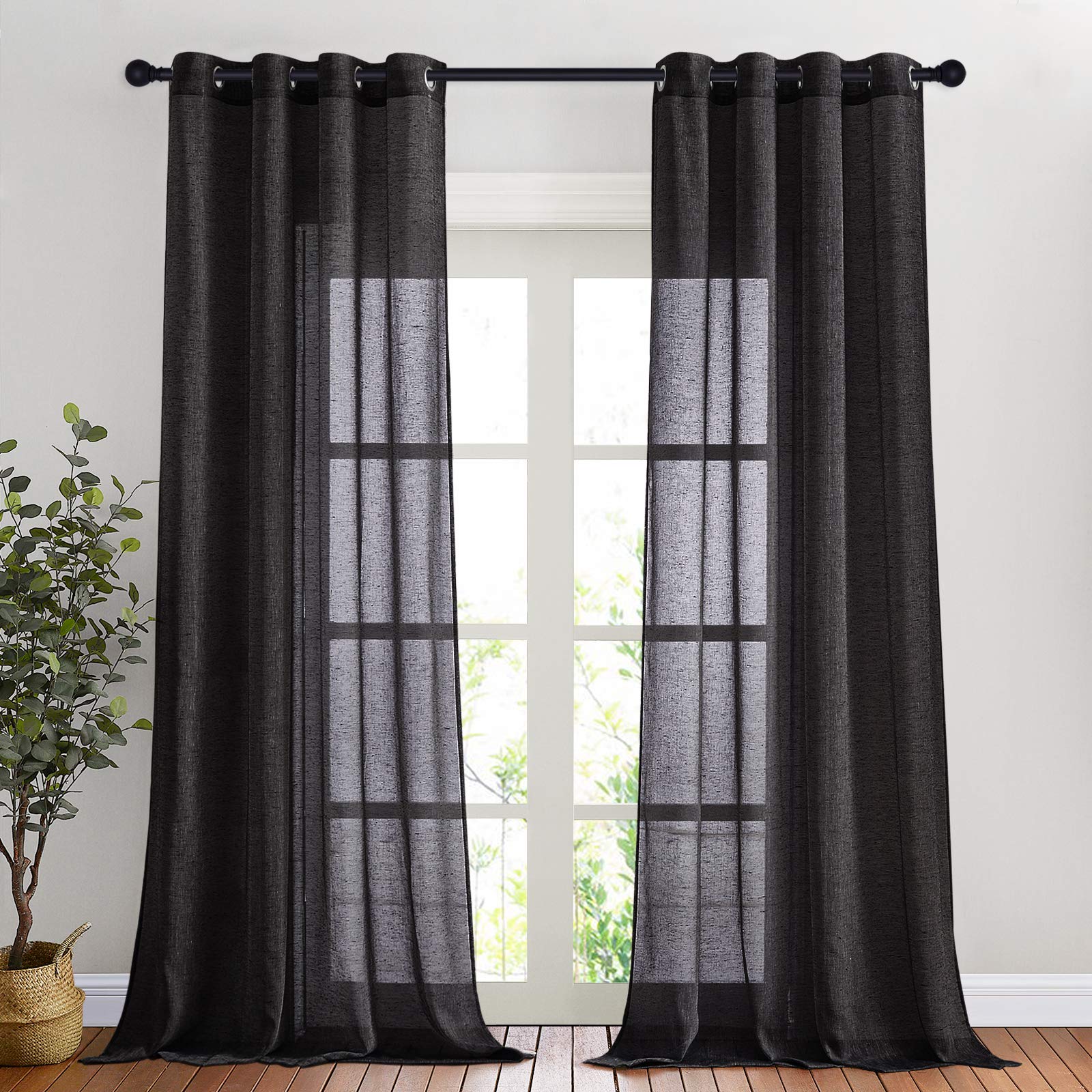 NICETOWN Semi Sheer Linen Curtains for Bedroom 84 inches Long, Grommet Privacy Vertical Farmhouse Window with Light Filtering for Living Room, Natural, W52 x L84, 2 Pieces
