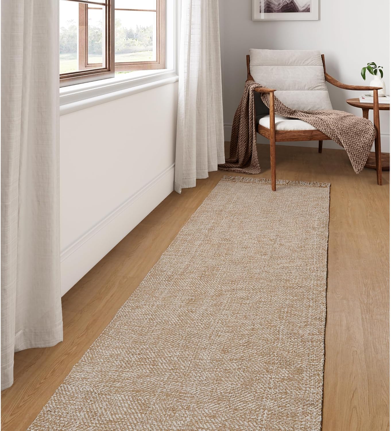 Collive 4x6 Area Rug, Natural/Black Woven Cotton Washable Modern Bedroom Rugs, Boho Dining Room Door Rug Carpet with Tassel for Living Room Nursery Room Office, Outdoor Rug for Patio Hallway Decor