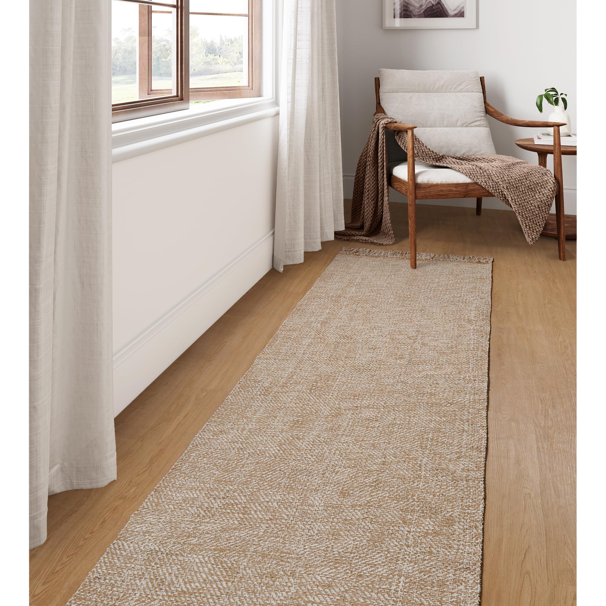 Collive Washable Area Rug 3' x 5', Modern Farmhouse Woven Kitchen Rugs, Tan/Cream Indoor Outddor Mat Braided Throw Carpet for Entryway Bedroom Nursery Laundry Living Room