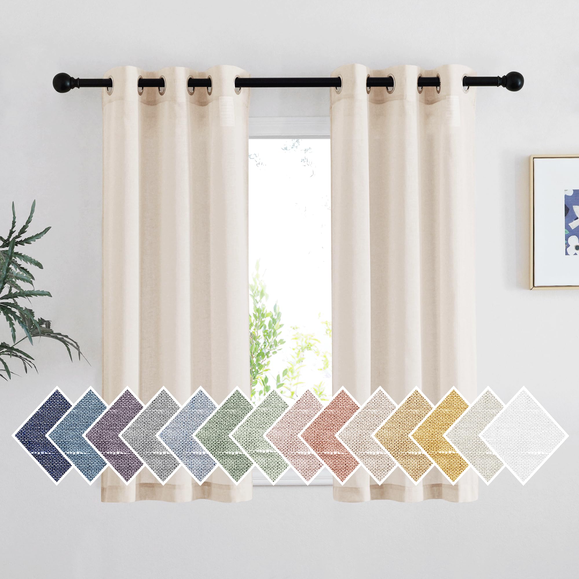 NICETOWN Semi Sheer Linen Curtains for Bedroom 84 inches Long, Grommet Privacy Vertical Farmhouse Window with Light Filtering for Living Room, Natural, W52 x L84, 2 Pieces