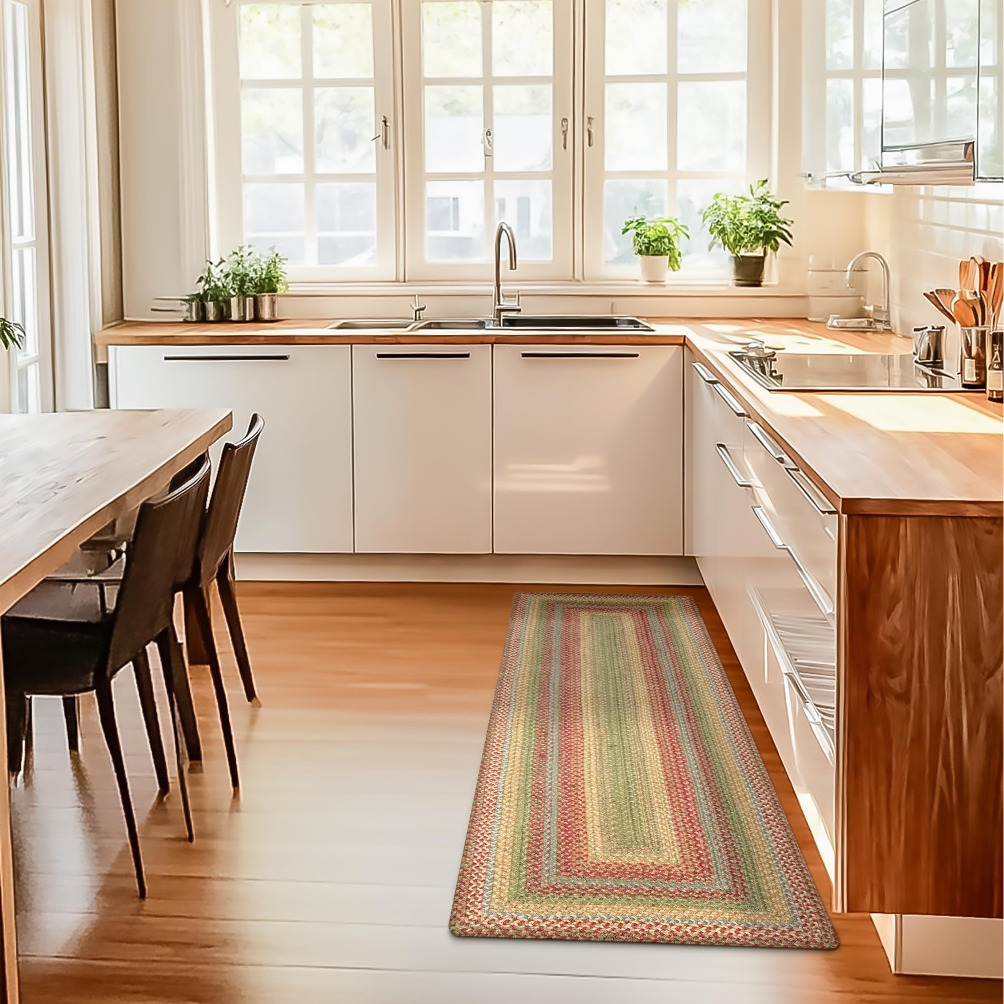 Homespice Gingerbread Black & Brown Braided Rug 20x30 - Jute Braided Kitchen Rugs for Country, Primitive Decor, Reversible, Pet-Friendly, Durable & Easy to Maintain