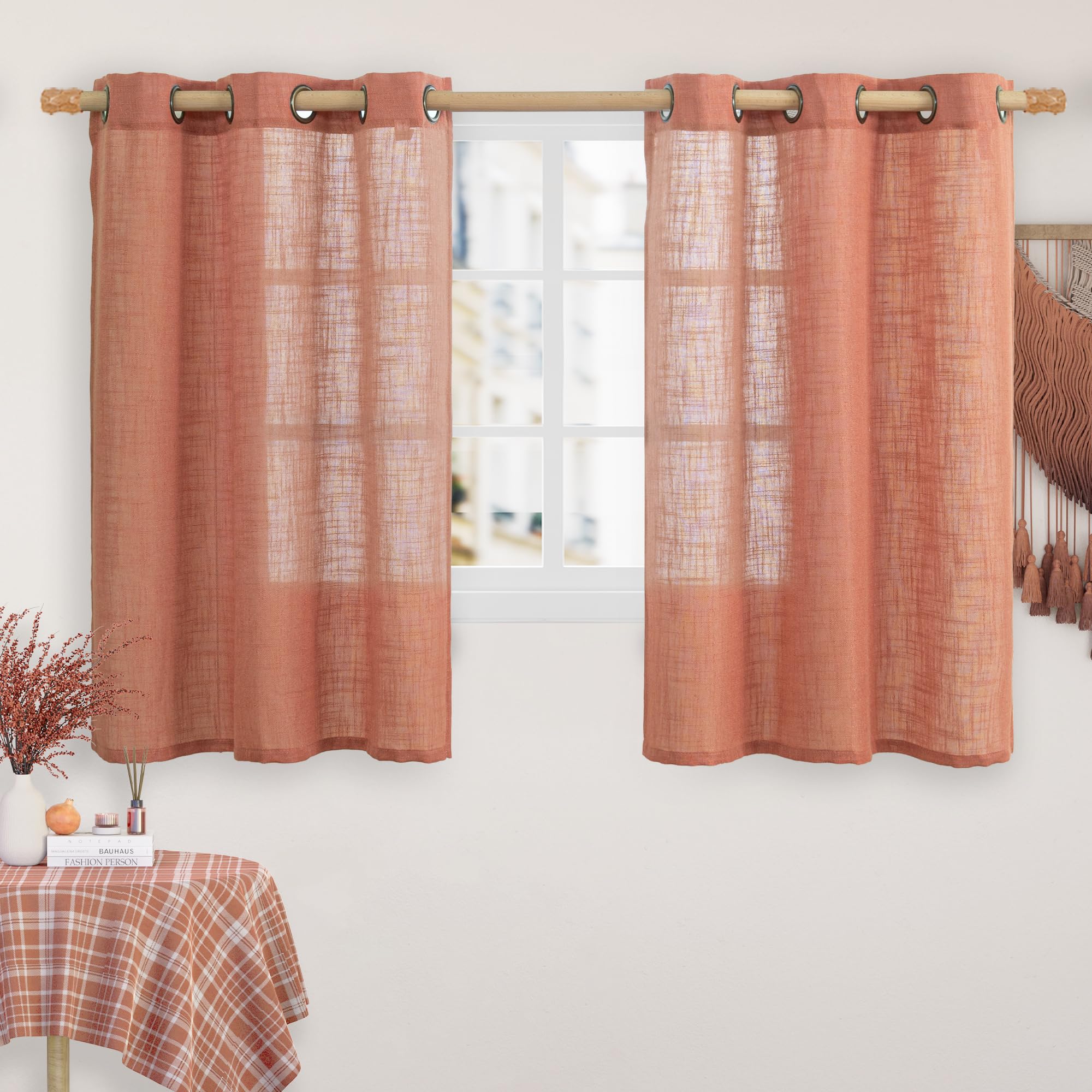 LAMIT Natural Ivory Linen Semi Sheer Curtains 84 inch Length, Cream Light Filtering Soft Thick Neutral Living Room Drapes with Bronze Grommet for Bedroom/Farmhouse, 2 Panels, 52 x 84 Inch