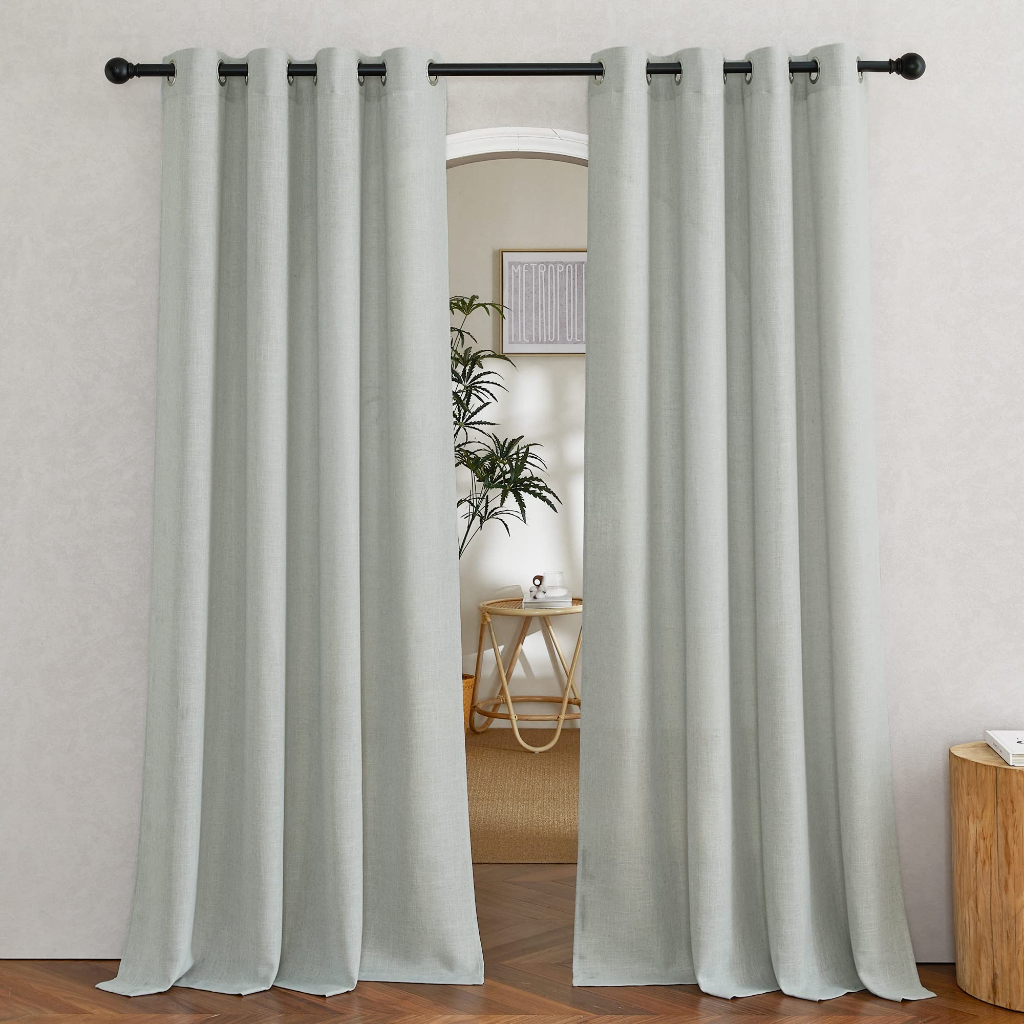 NICETOWN Semi Sheer Linen Curtains for Bedroom 84 inches Long, Grommet Privacy Vertical Farmhouse Window with Light Filtering for Living Room, Natural, W52 x L84, 2 Pieces