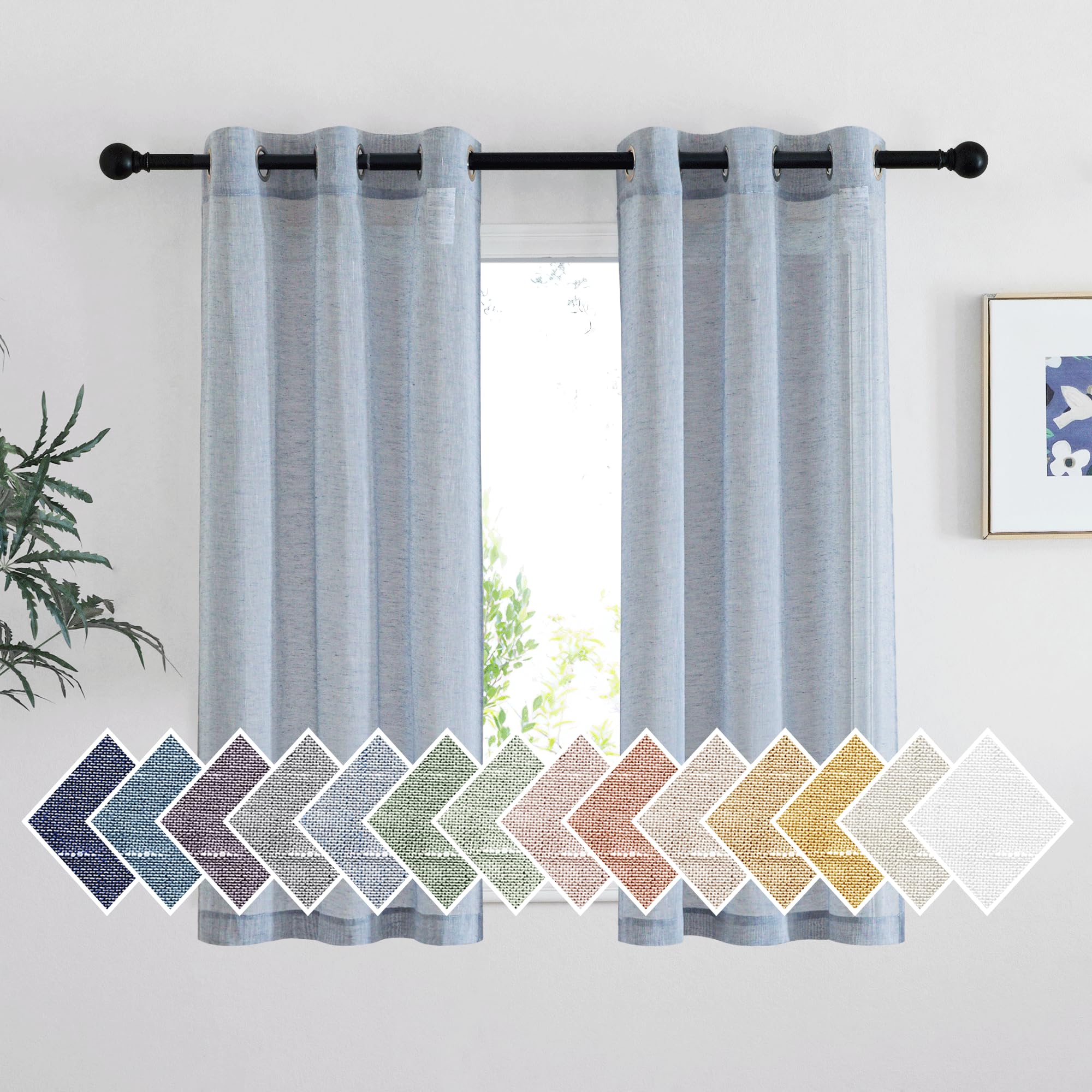 NICETOWN Semi Sheer Linen Curtains for Bedroom 84 inches Long, Grommet Privacy Vertical Farmhouse Window with Light Filtering for Living Room, Natural, W52 x L84, 2 Pieces